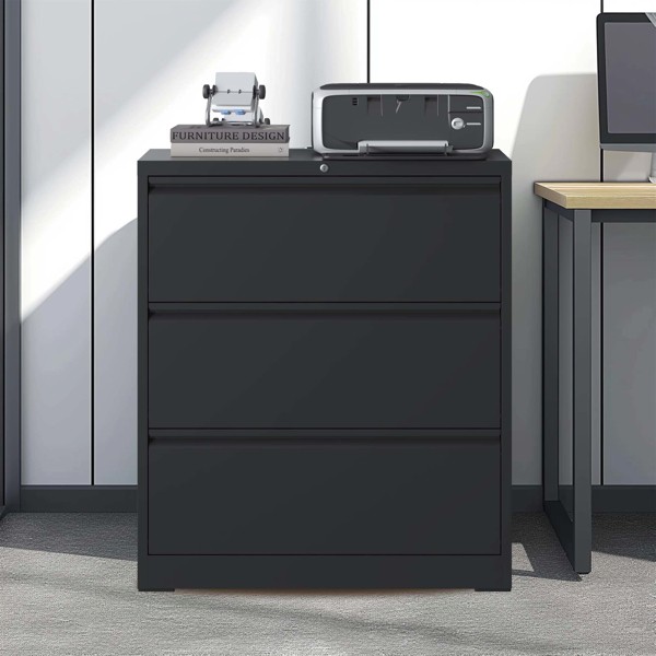 3 Drawer Lateral File Cabinet With Lock Heavy-Duty Metal Filing Cabinet