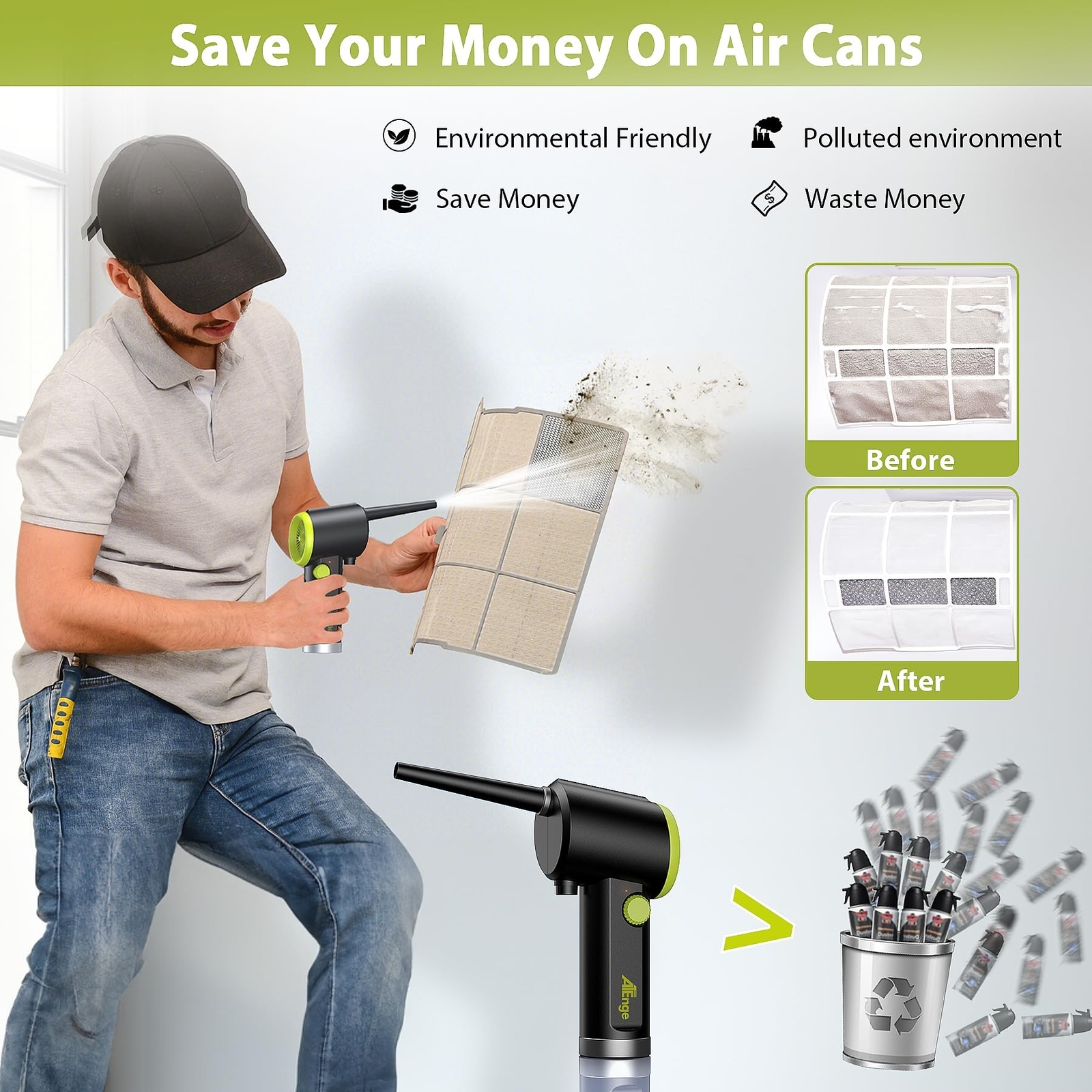 Compressed Air Duster, Electric Air Duster, Handheld Cordless Air Duster, Ste...