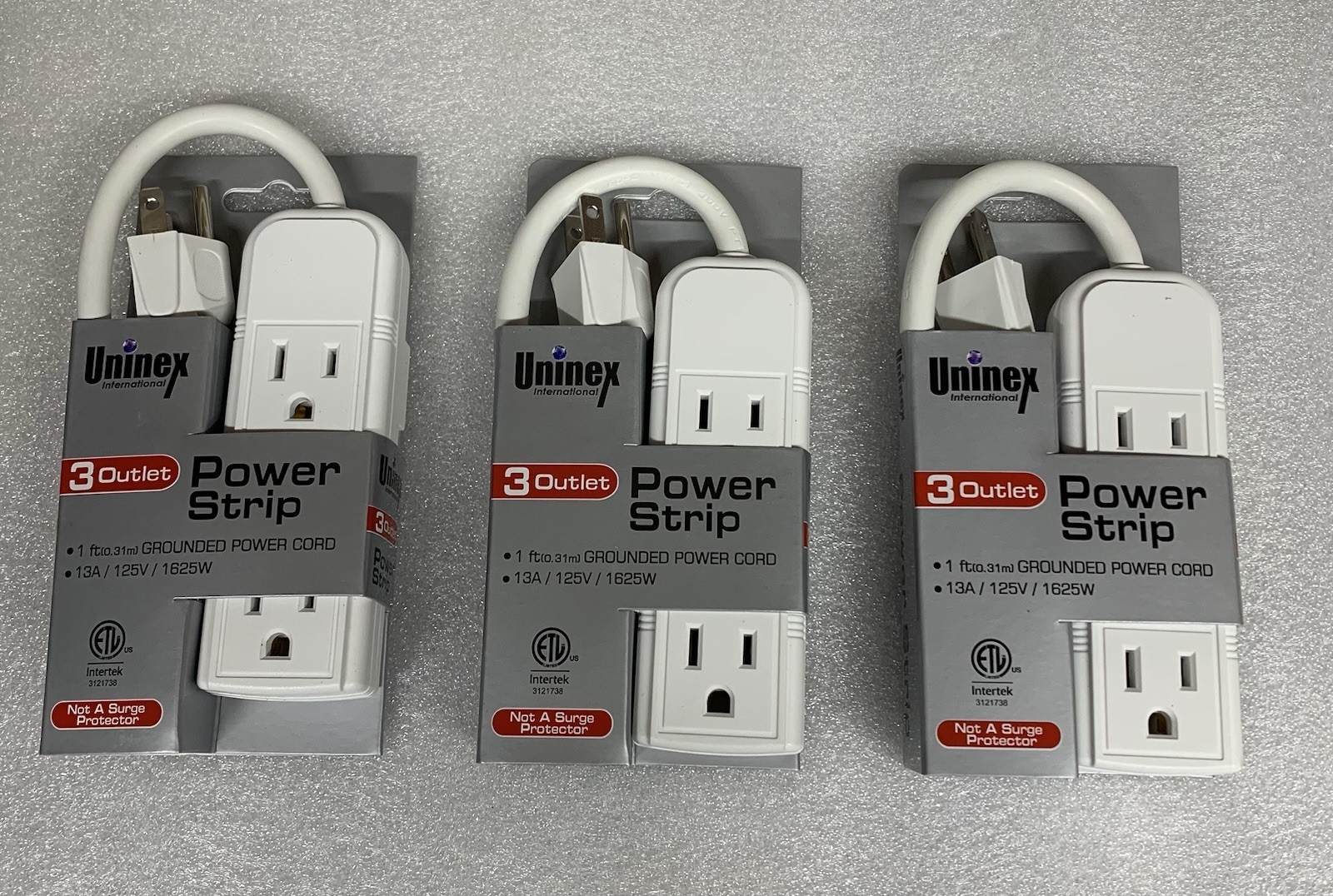1 Foot Power Strip, 3 Outlets, Set of 3!