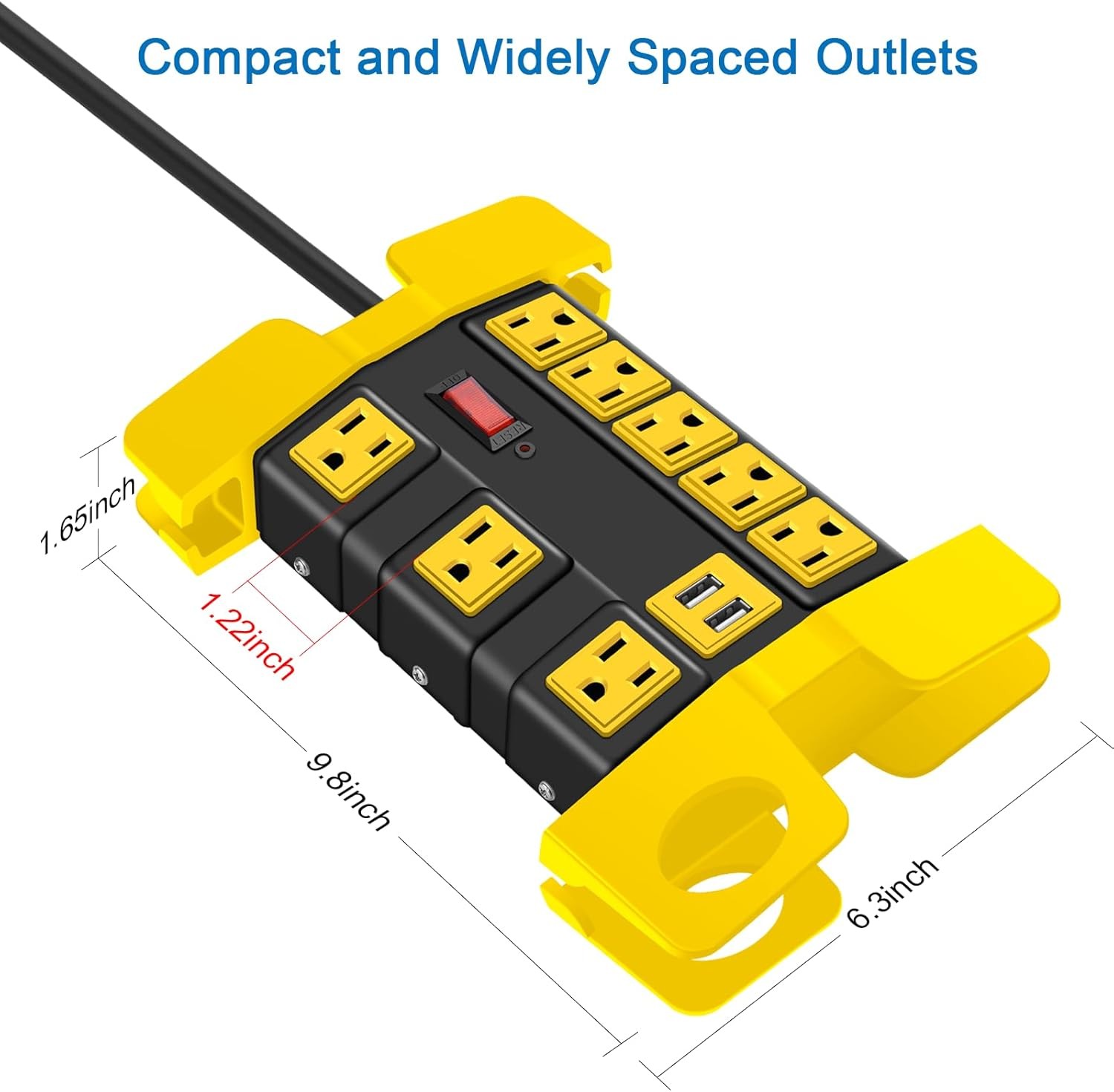 6 FT Black Power Strip with USB Workshop 8 Outlet Surge Protector Extension