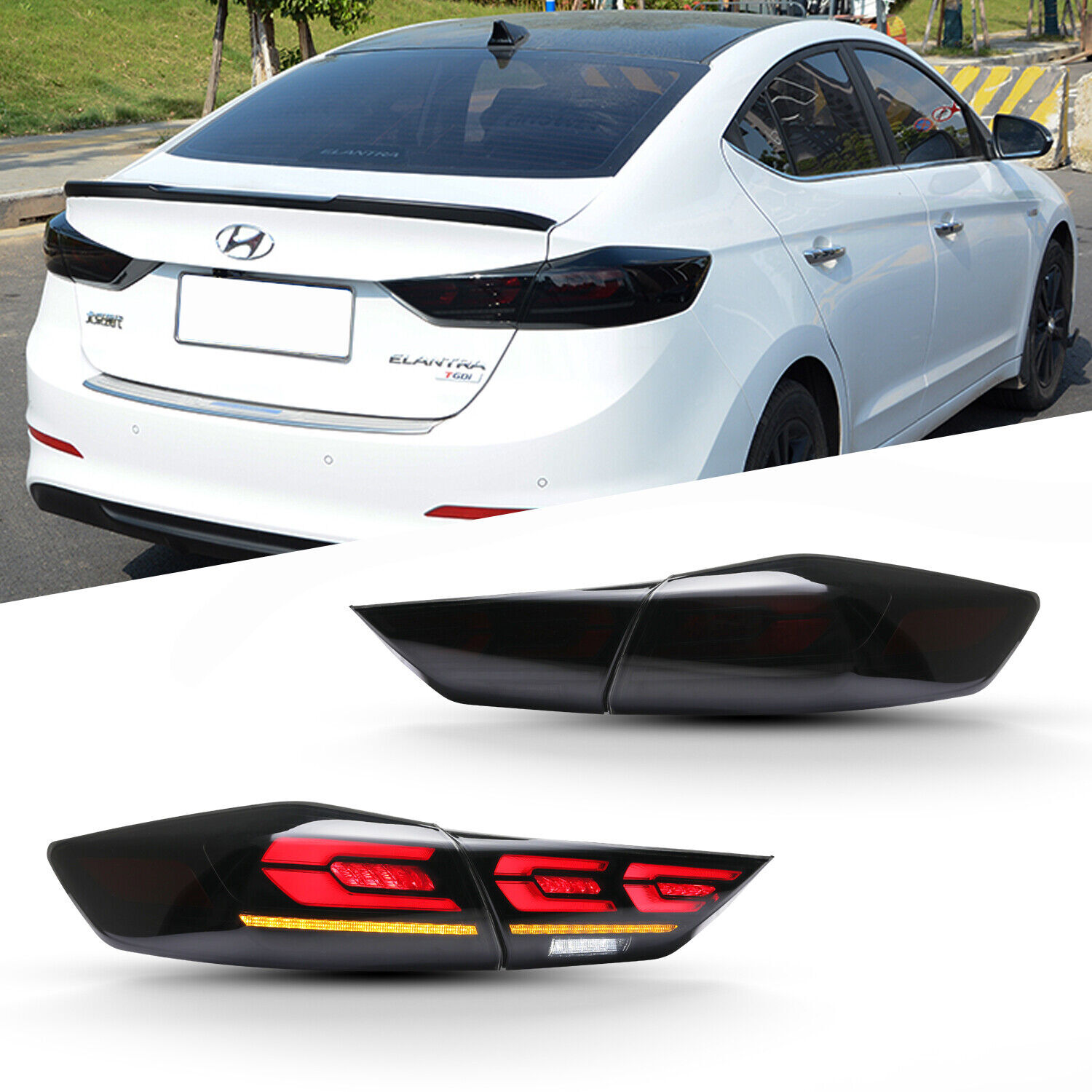 LED Tail Lights For 2017-2018 Hyundai Elantra Sequential Smoked Rear Lights Pair