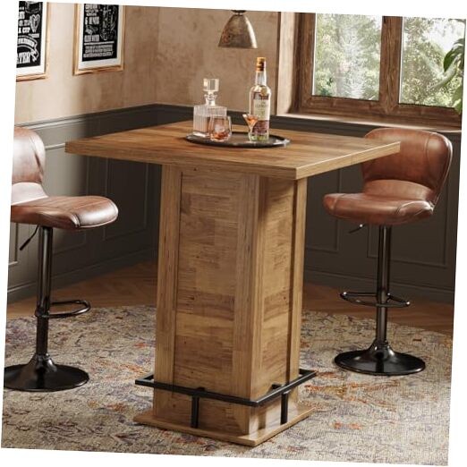 Tribesigns 39.4" Square Bar Table - Industrial High Top Bistro - Rustic Brown