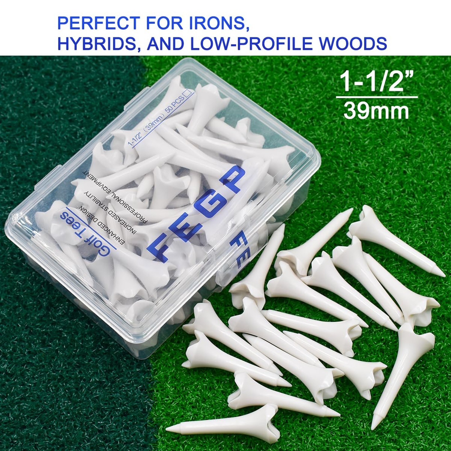 1 1/2'' Plastic Golf Tees – Short Tees for Irons, Par Threes, Hybrids, and