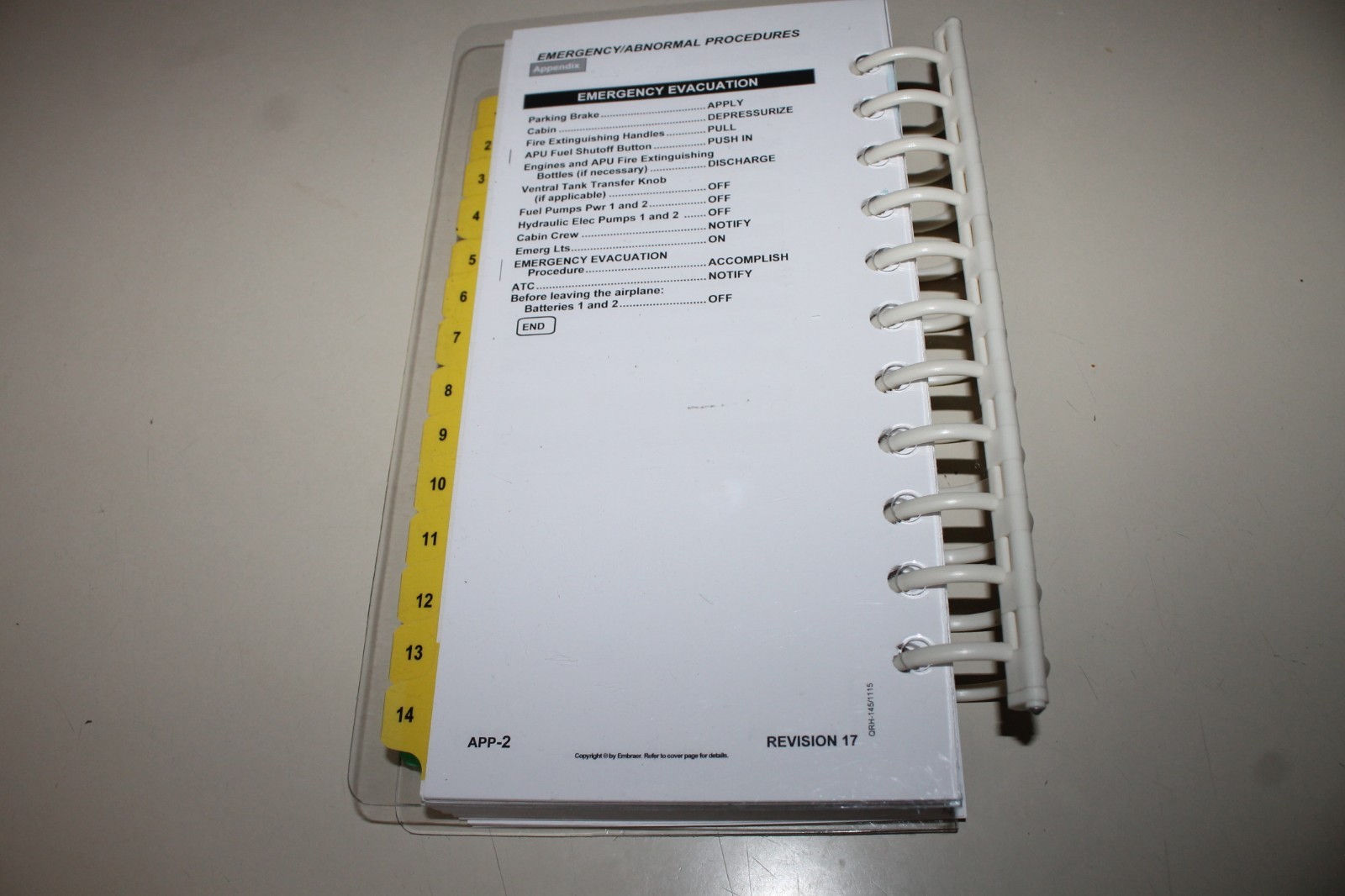 Embraer 145 Emb145 QRH Quick Reference handbook Checklist