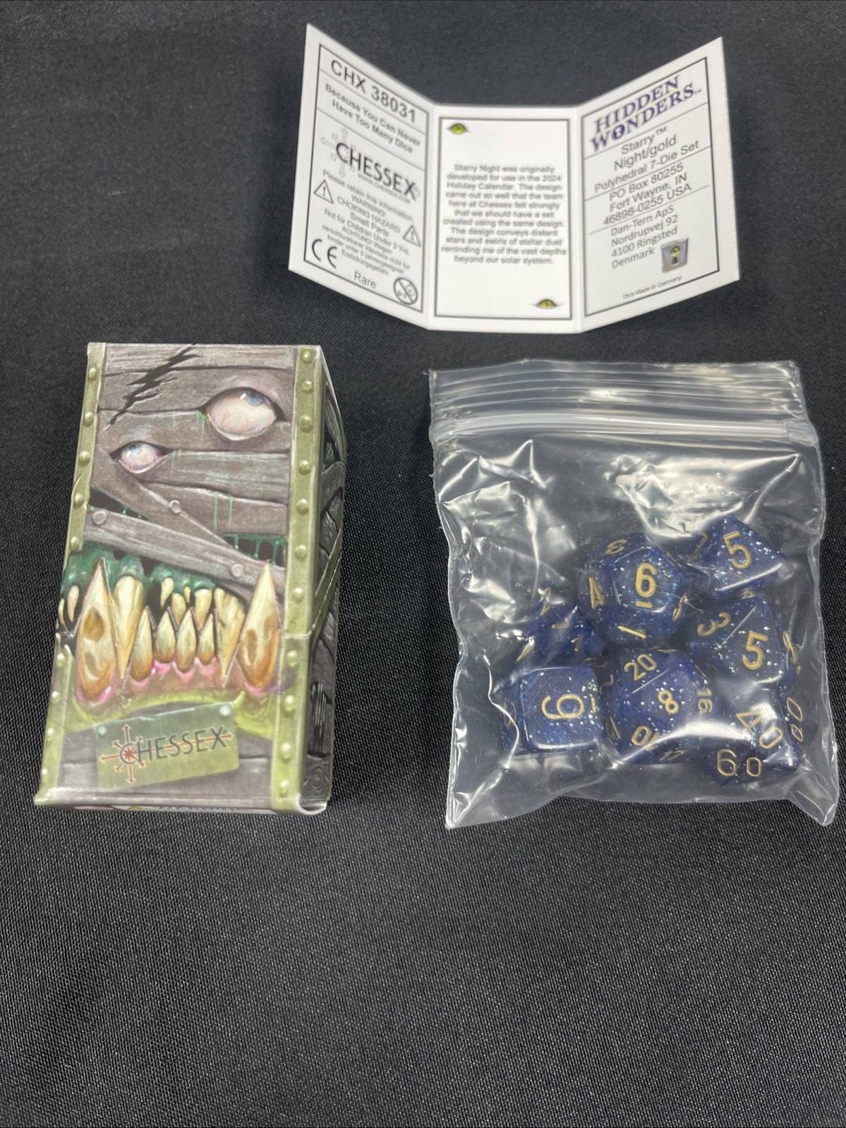 Chessex Hidden Wonders Dice Set Starry Night/Gold 7-Die Set
