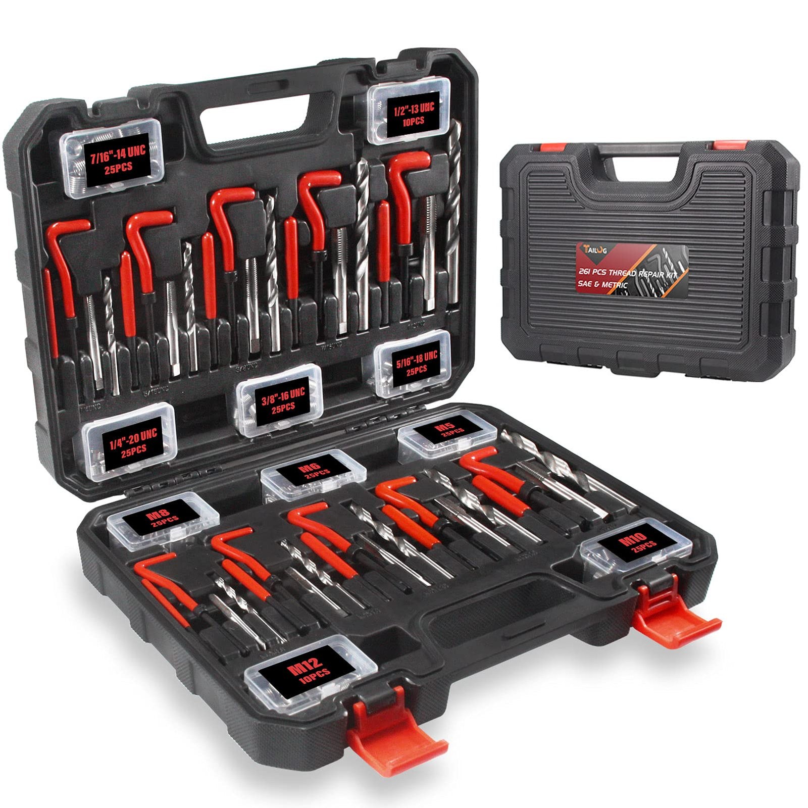 Thread Repair Kit, 261Piece HSS Drill Helicoil Repair Kit SAE & Metric 1/4" 5...