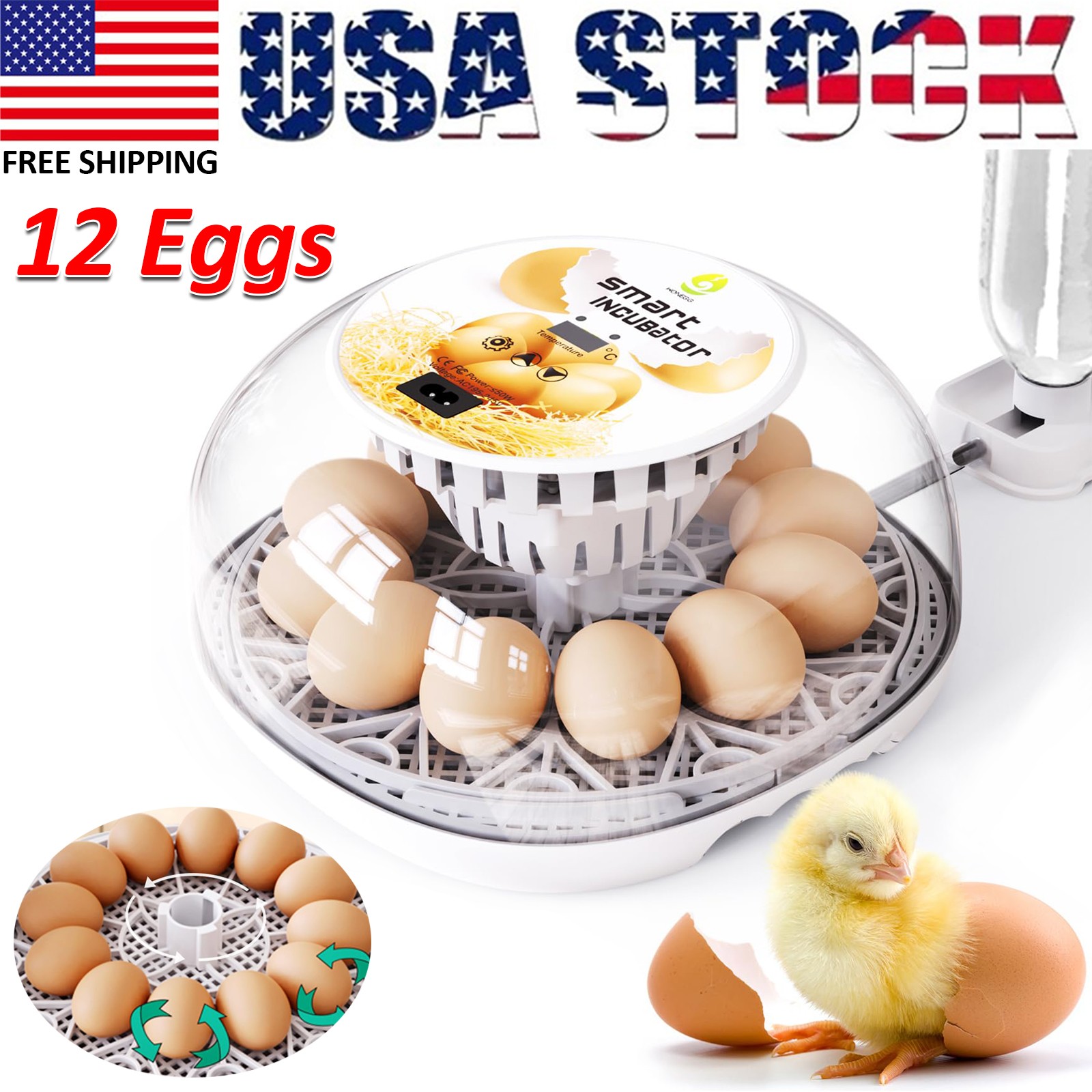 Egg Incubator 12Eggs Incubators for Hatching Chicken Quail Automatic Egg Turning