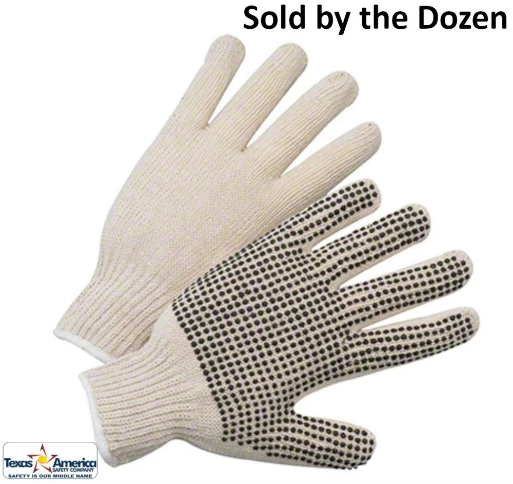 Cotton String Knit Gloves w/ Dots on One Side (Sold by Dozen)
