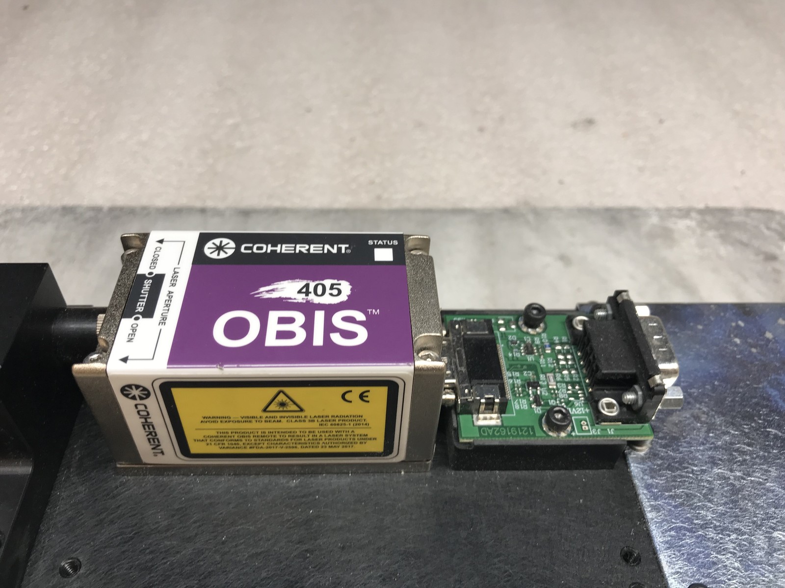 Coherent Obis 405 1185049 406nm 100-150mW mfg 2018 21k Hrs w/ Power Adapter