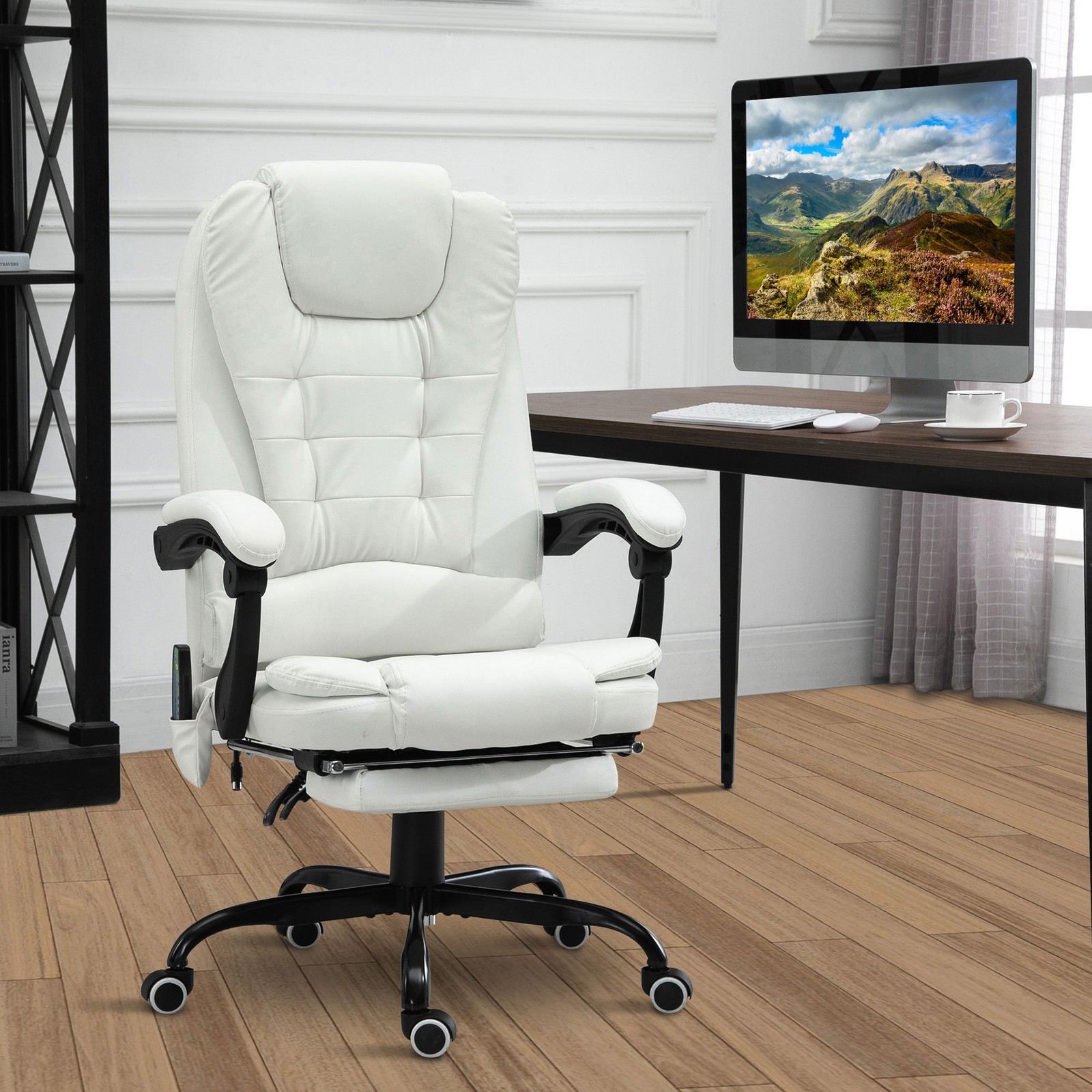 7-Point Vibrating Massage Office Chair with High Back White