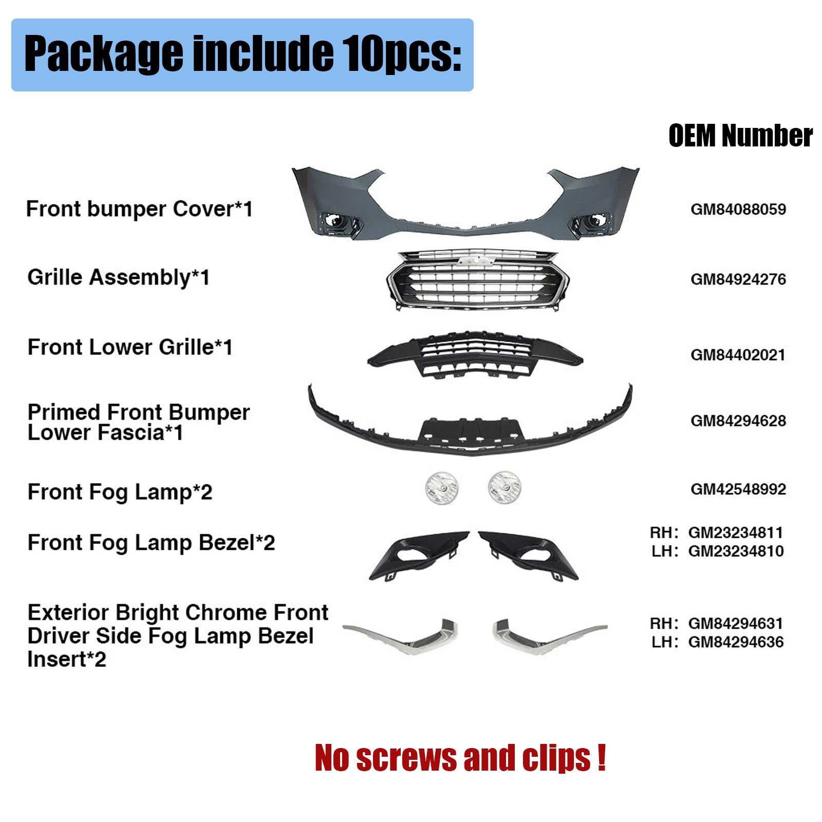 Front Bumper Cover Grille Assembly Kit Set For Chevy Traverse 2018-2021