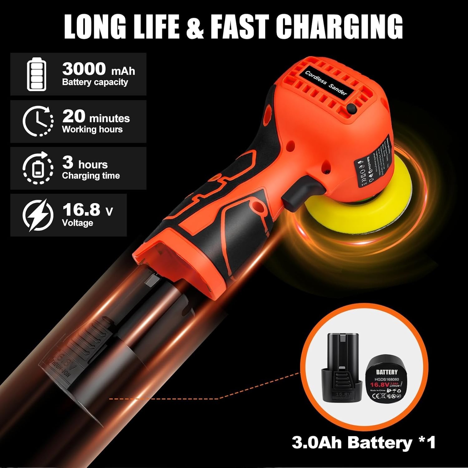 Brushless Small Sander with 36PCS Sandpapers, 2 Variable Speed Cordless Sander (