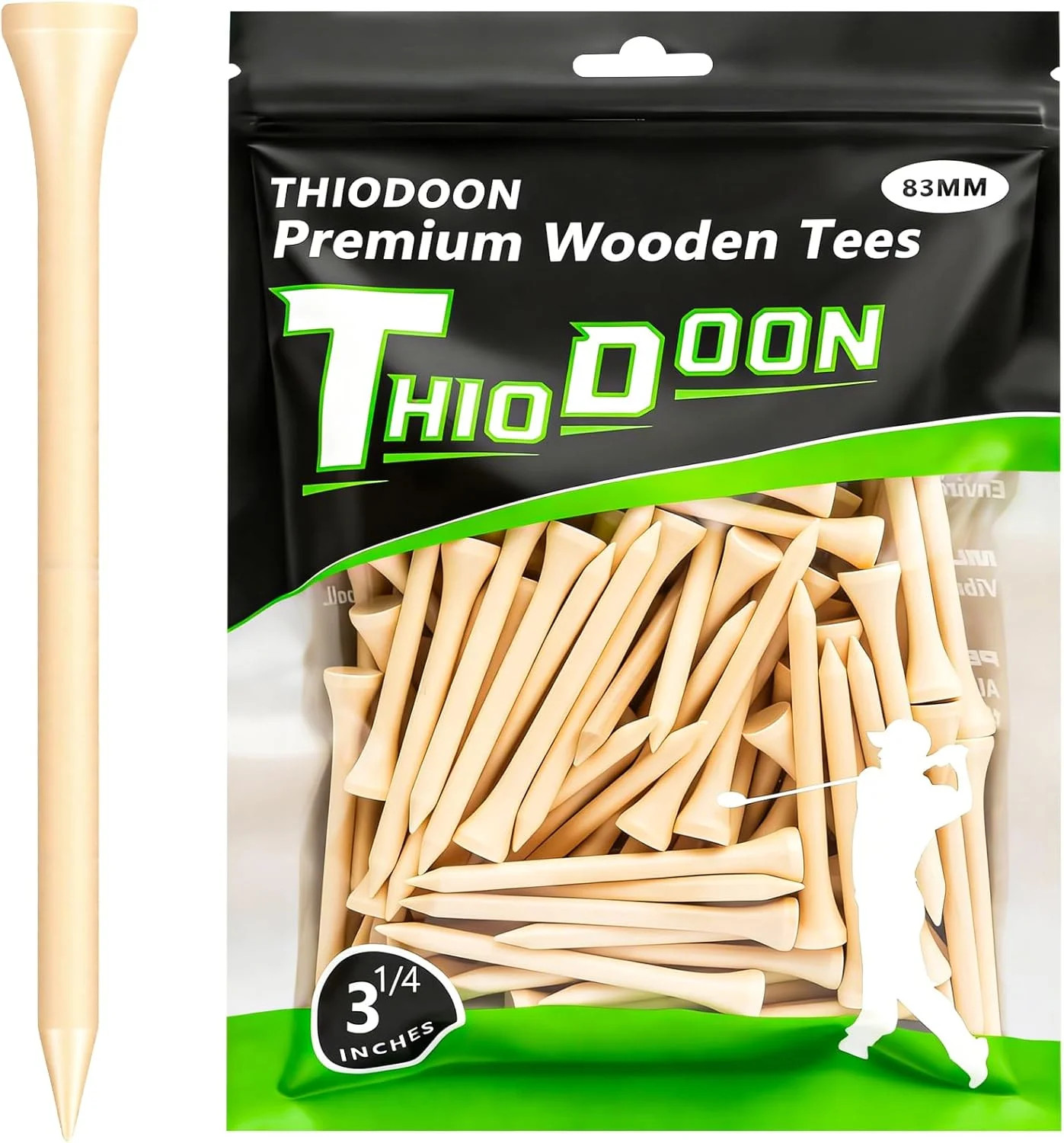 THIODOON Golf Tees Professional Natural Wood Golf Tees Pack of 100, Golfing Tees