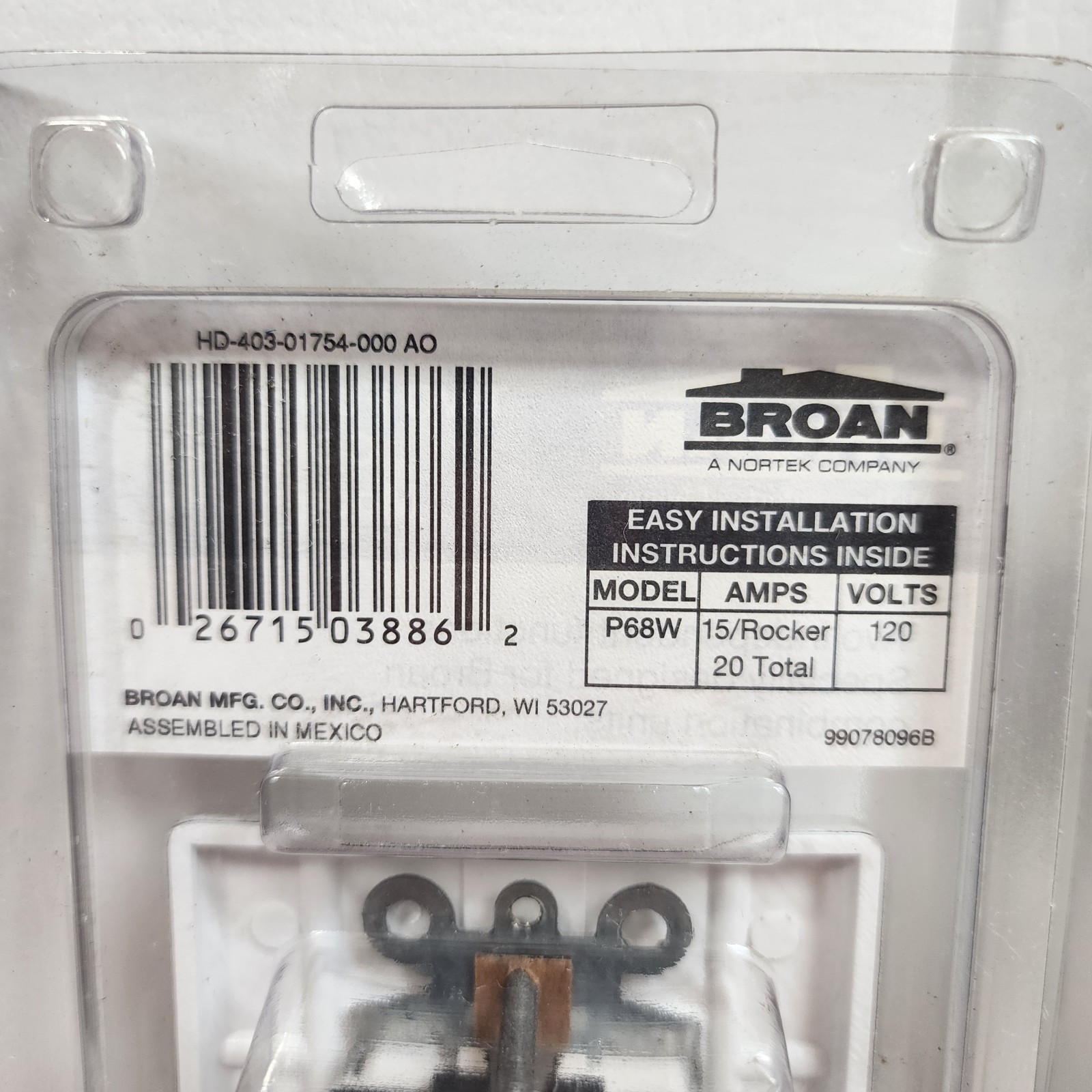 2 NEW - BROAN - Two Switches / 2 Function Control ~ Model P68W ~ White