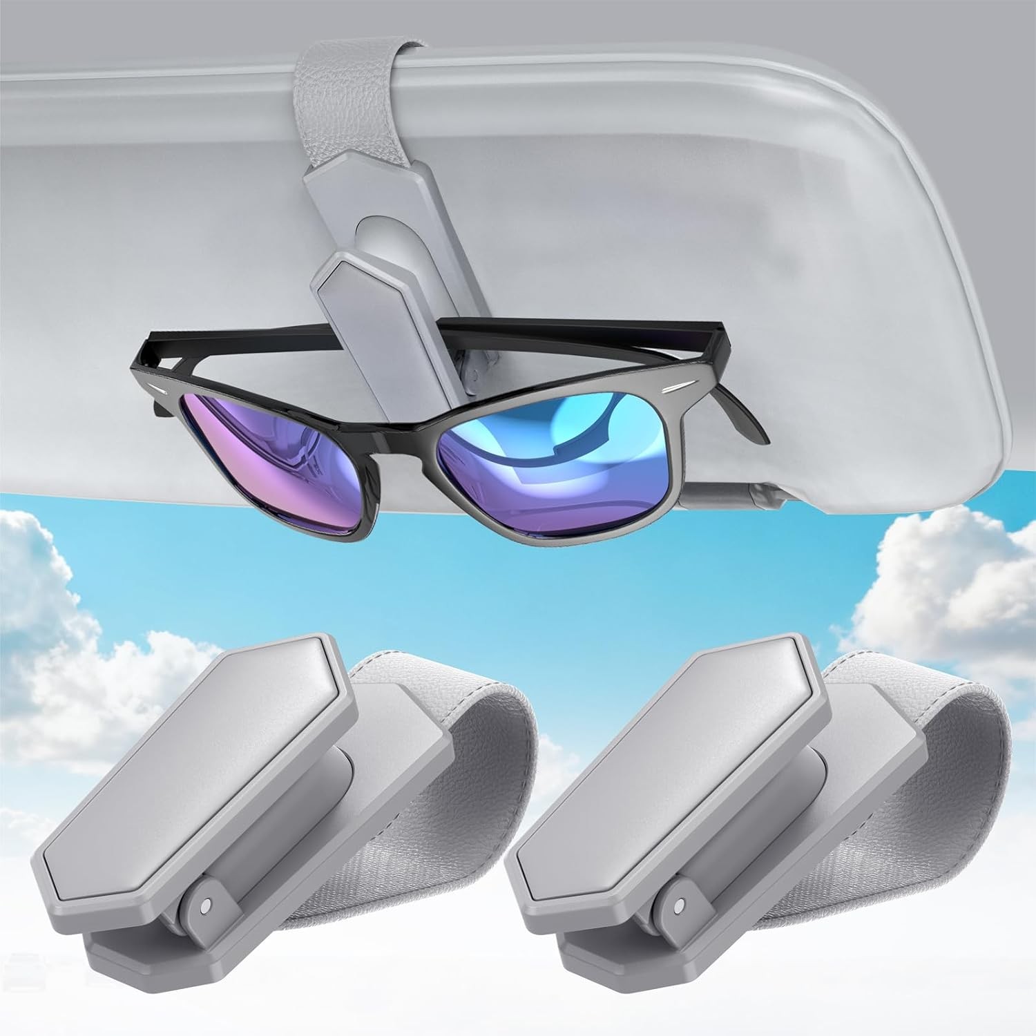 Veharvim Sunglass Holder for Car (One-Handed-Operation, Gentle & Secure Hold, Si