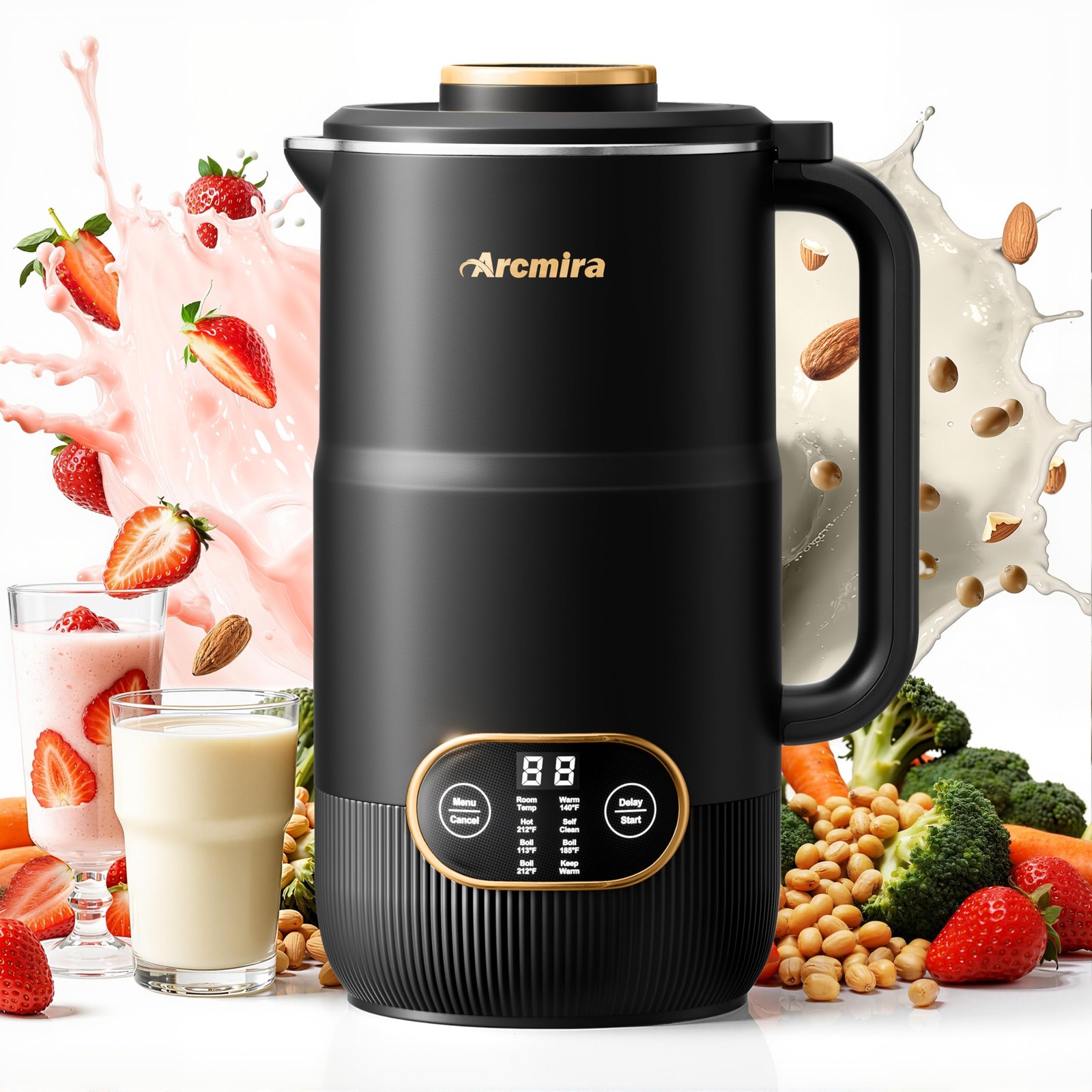 8 in 1 Nut Milk Maker, 8 Blade 35oz Homemade Almond, Oat, Large, Black