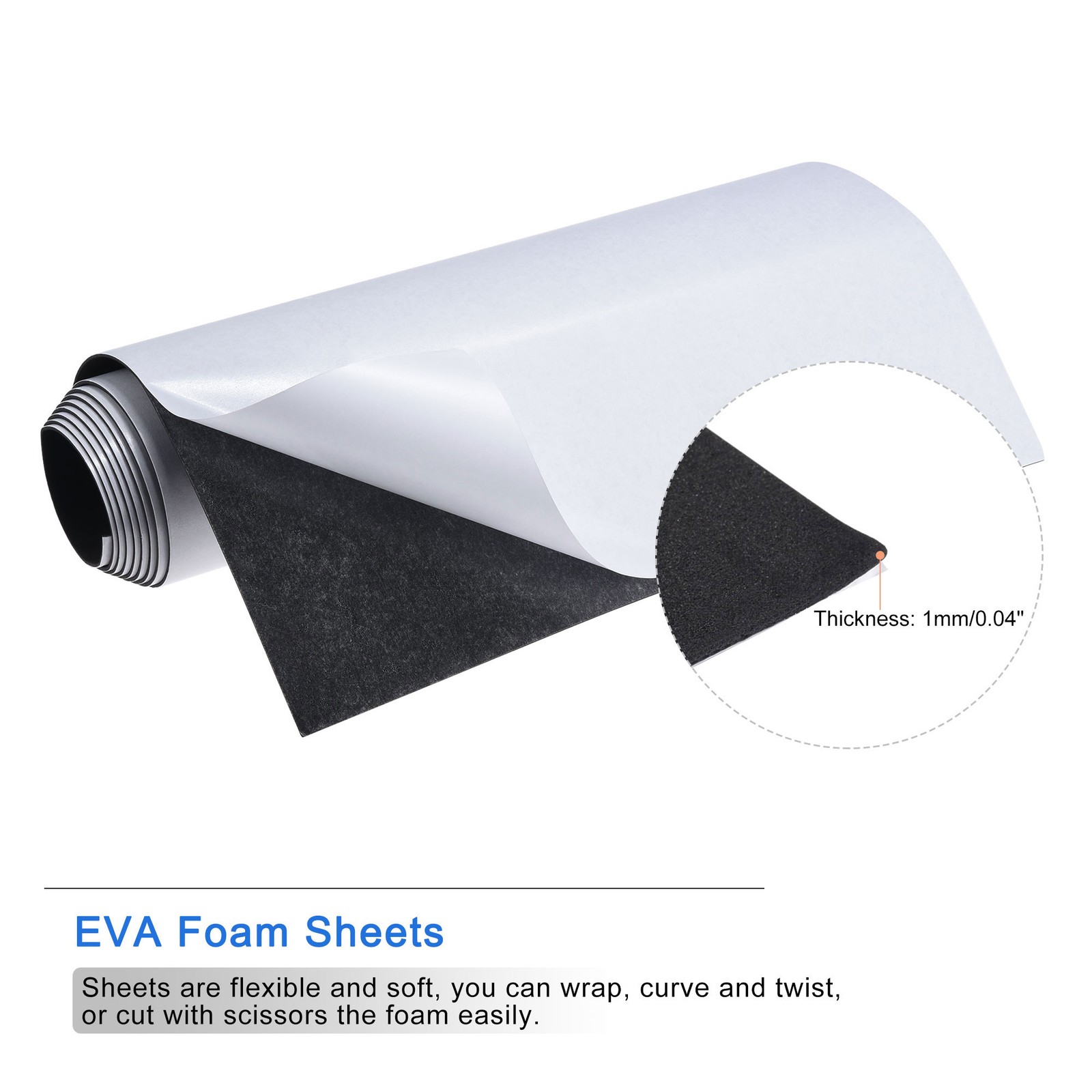 EVA Foam Sheets Black Self Adhesive Back 6.56ft 11.8" 1mm Thickness