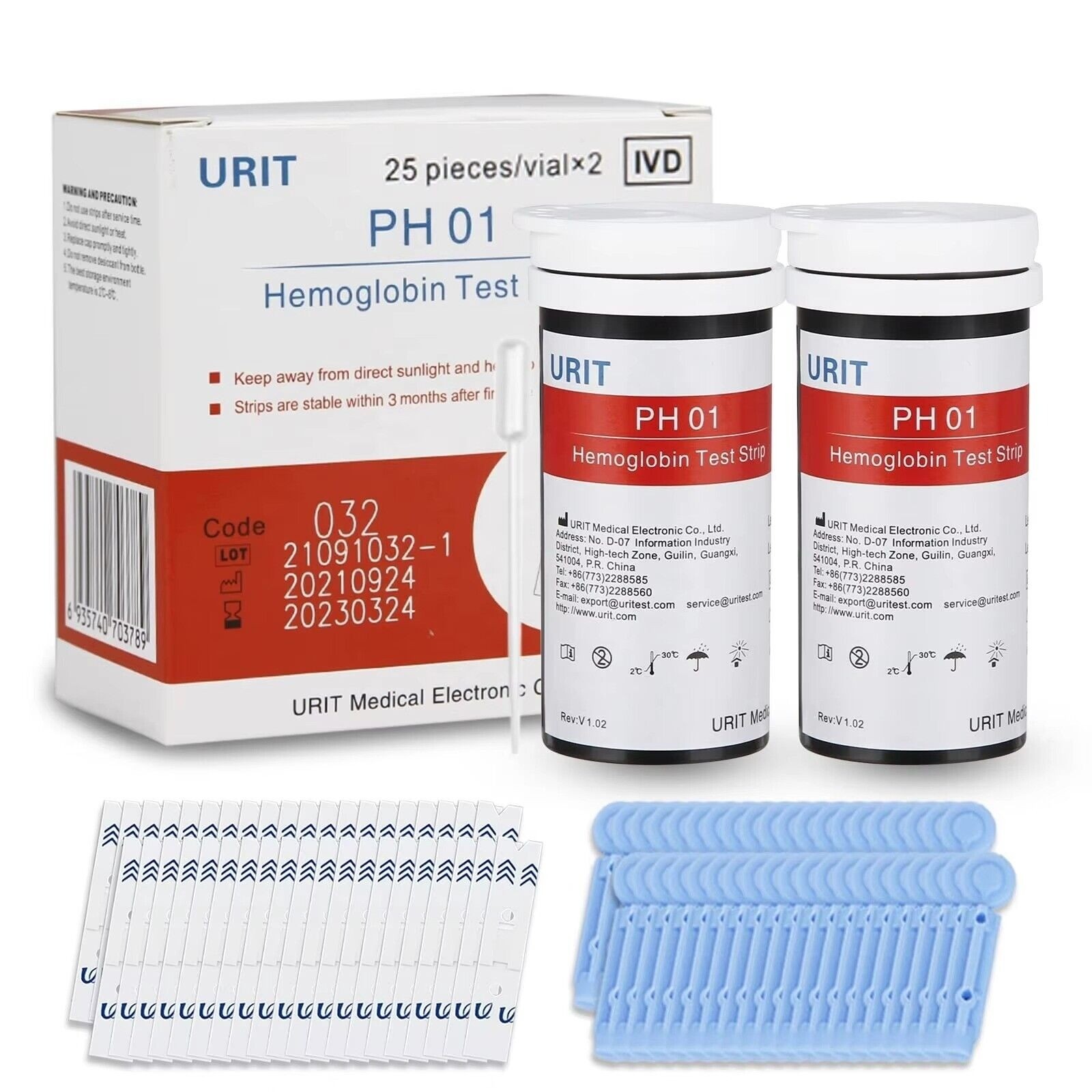 50pcs Hemoglobin Test Strips for Urit PH-01 Meter – No Meter, for Home Use