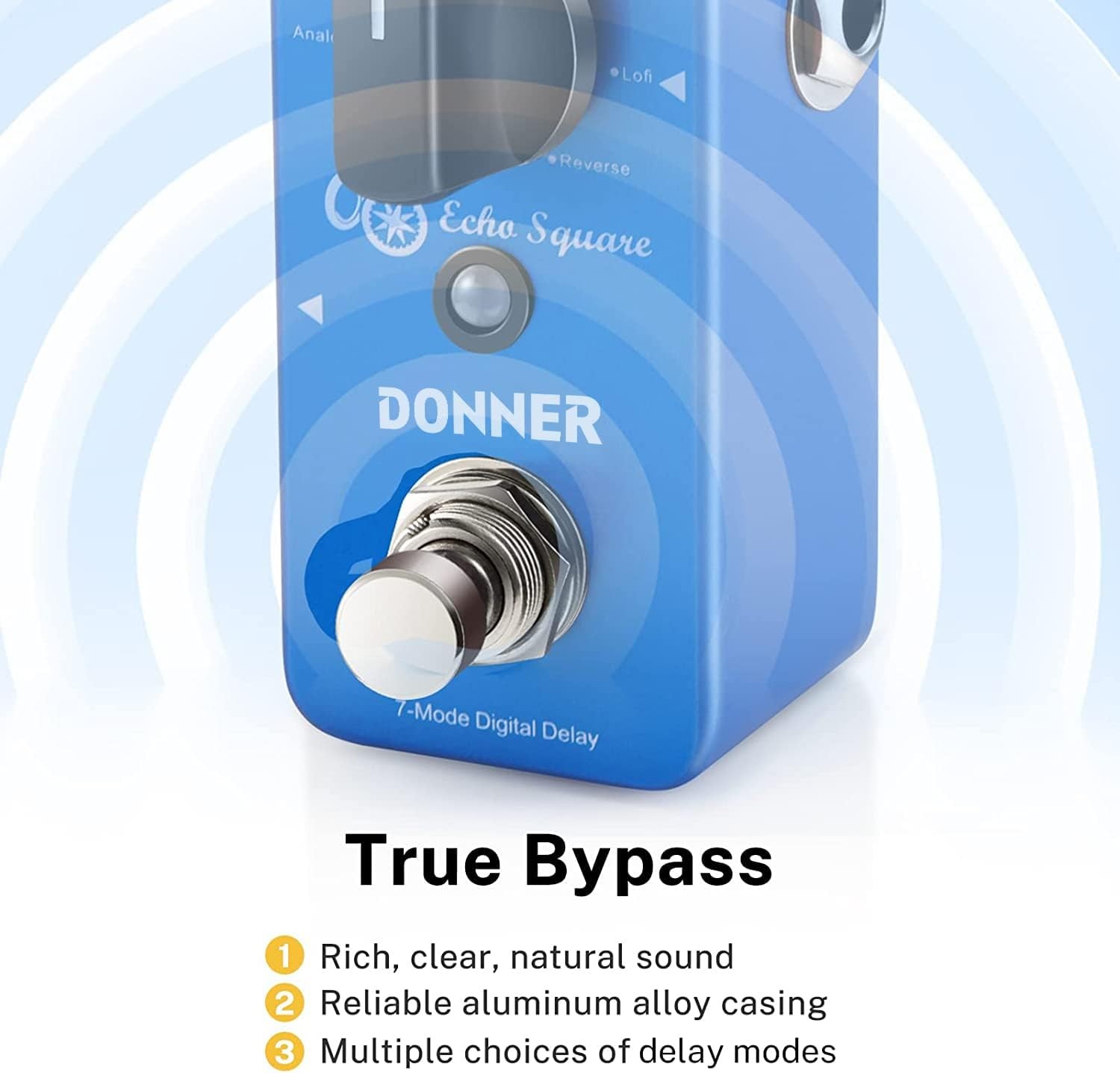 Donner Echo Square Delay Pedal 7 Modes Digital Analog Tape Reverse True Bypass