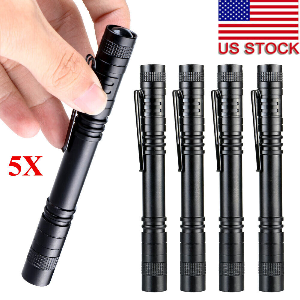 5pcs LED Lamp Clip Mini Small Flashlight Torch Penlight Black AAA Portable US