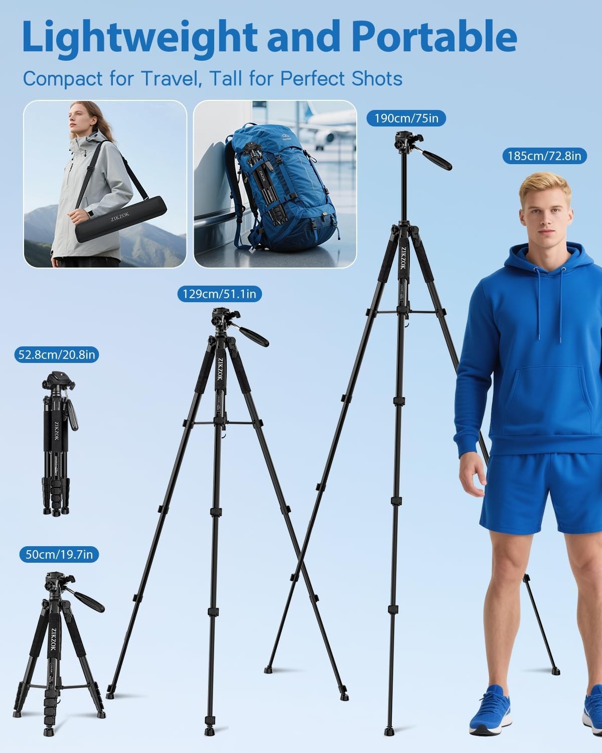 75" Camera Tripod Heavy Duty Aluminum Camera Stand for ipad Phone with DSLR