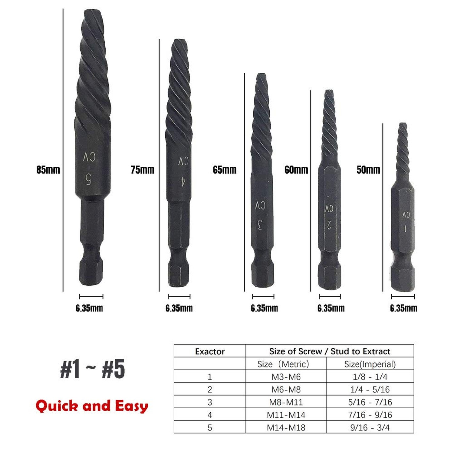 6 PCS Broken stud extractor kit Damaged Screw Extractor Set with 1/4 Quick Ch...