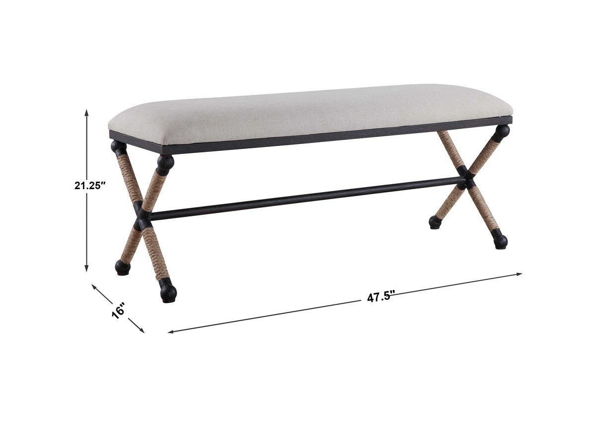 FIRTH IRON & ROPE 48" WESTERN DECOR INSPIRED ACCENT BENCH UTTERMOST 23528