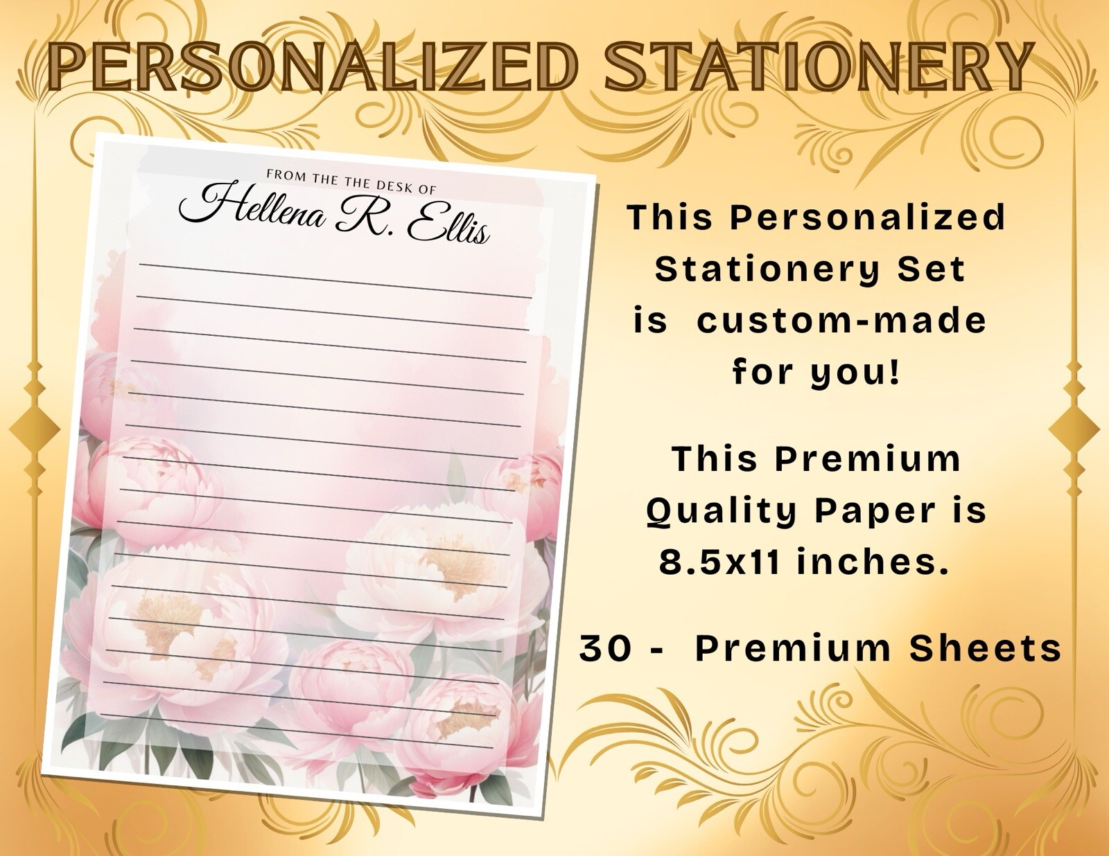 PERSONALIZED - 30Pcs Stationery Writing Paper, Watercolor Stationary  #L2C55
