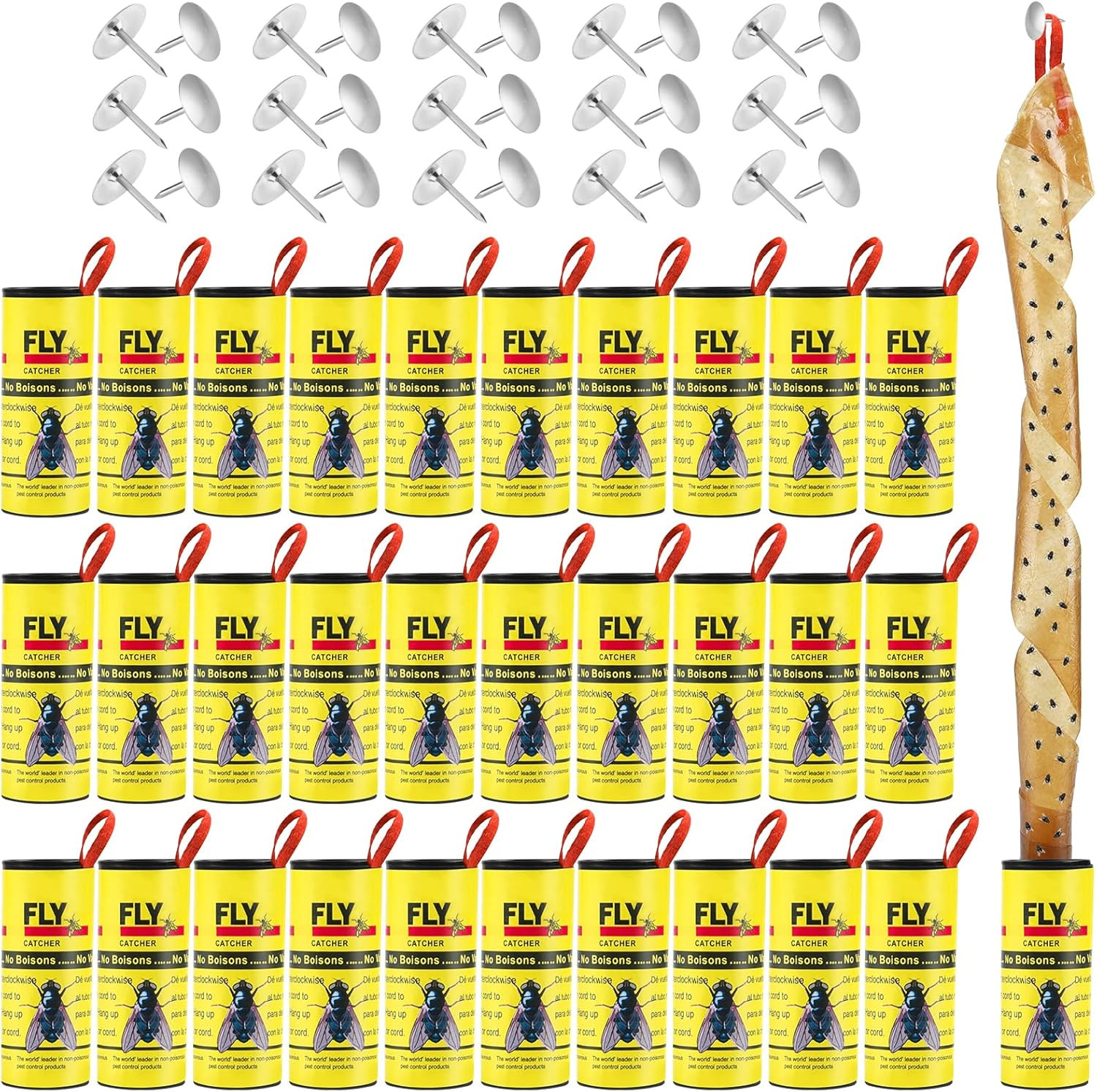 30 Pack Fly Paper Sticky Traps Hanging Ribbon Indoor Outdoor Gnat Catcher