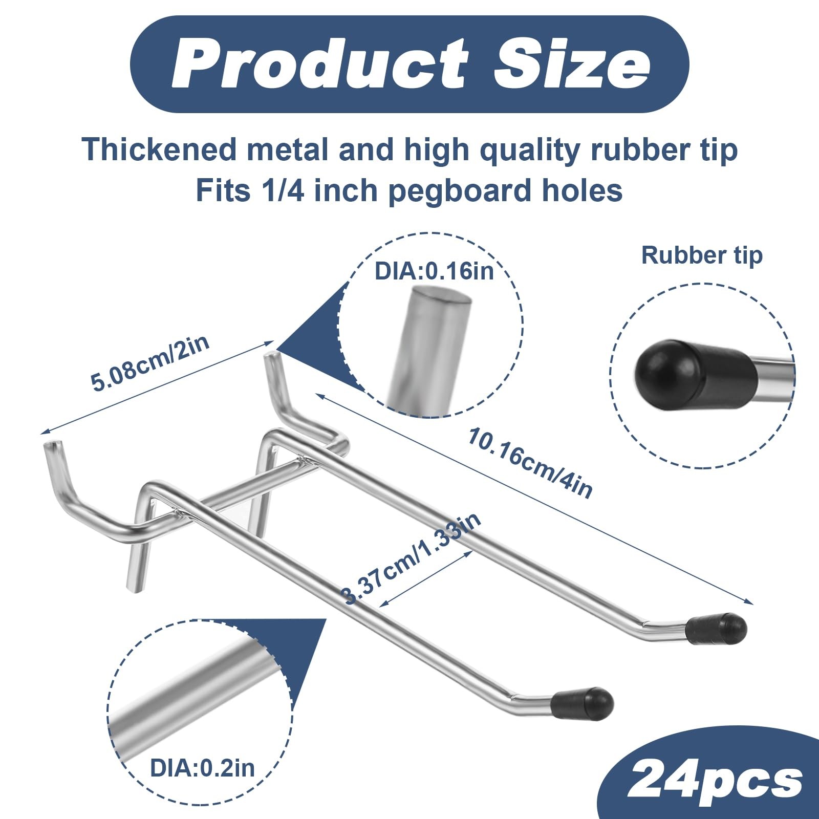 24 Pcs Peg Hook for Pegboards, 4 Inch Pegboards Hooks, Pegboardes Silver
