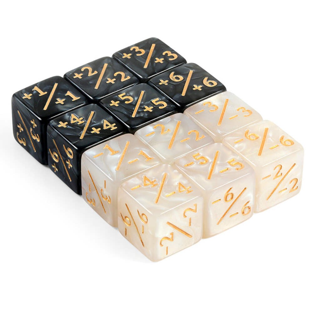 Positive/Negative Dice Counters [Oynx/Marble] (12pcs) - Dice Habit