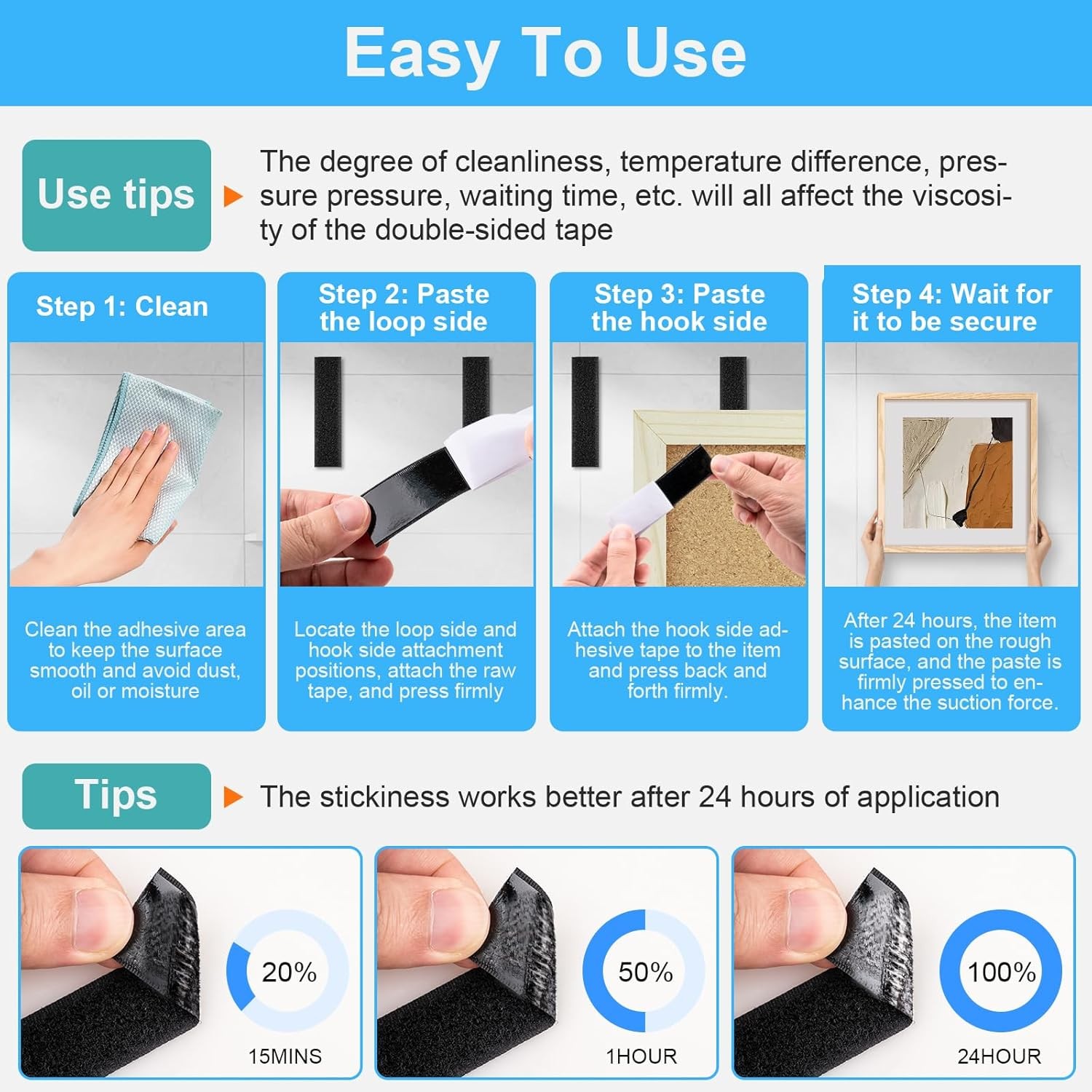 32 Sets 1x4 Inch Hook and Loop Strips with Adhesive, Strong Sticky Back, Heavy D