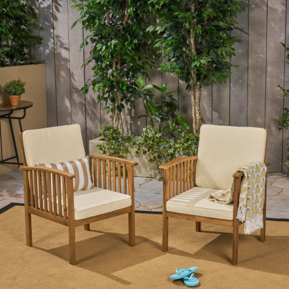 Acacia Wood Outdoor Patio Set – Modern Club Chairs, Foldable End Table,Brown