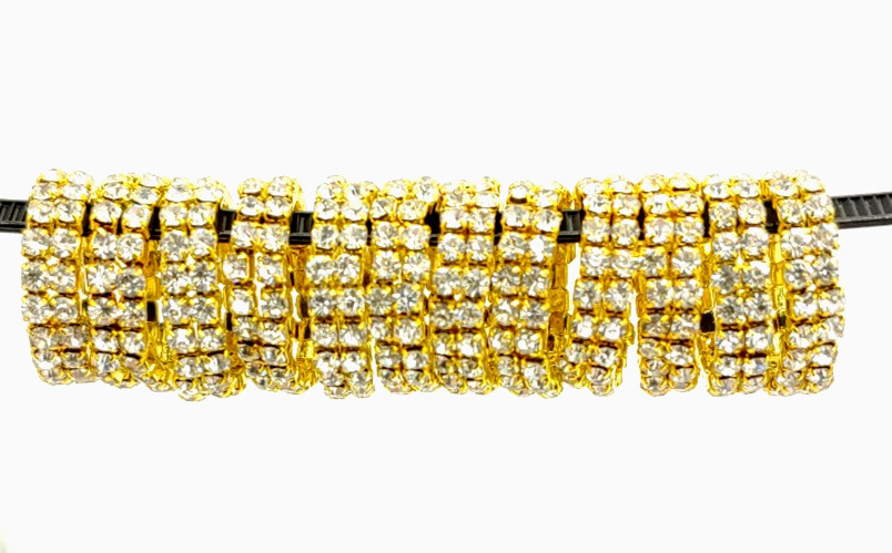 Rhinestone Stretch Toe Rings 12 Pc-2 Row Gold Tone Clear Bulk Wedding Bridal-New