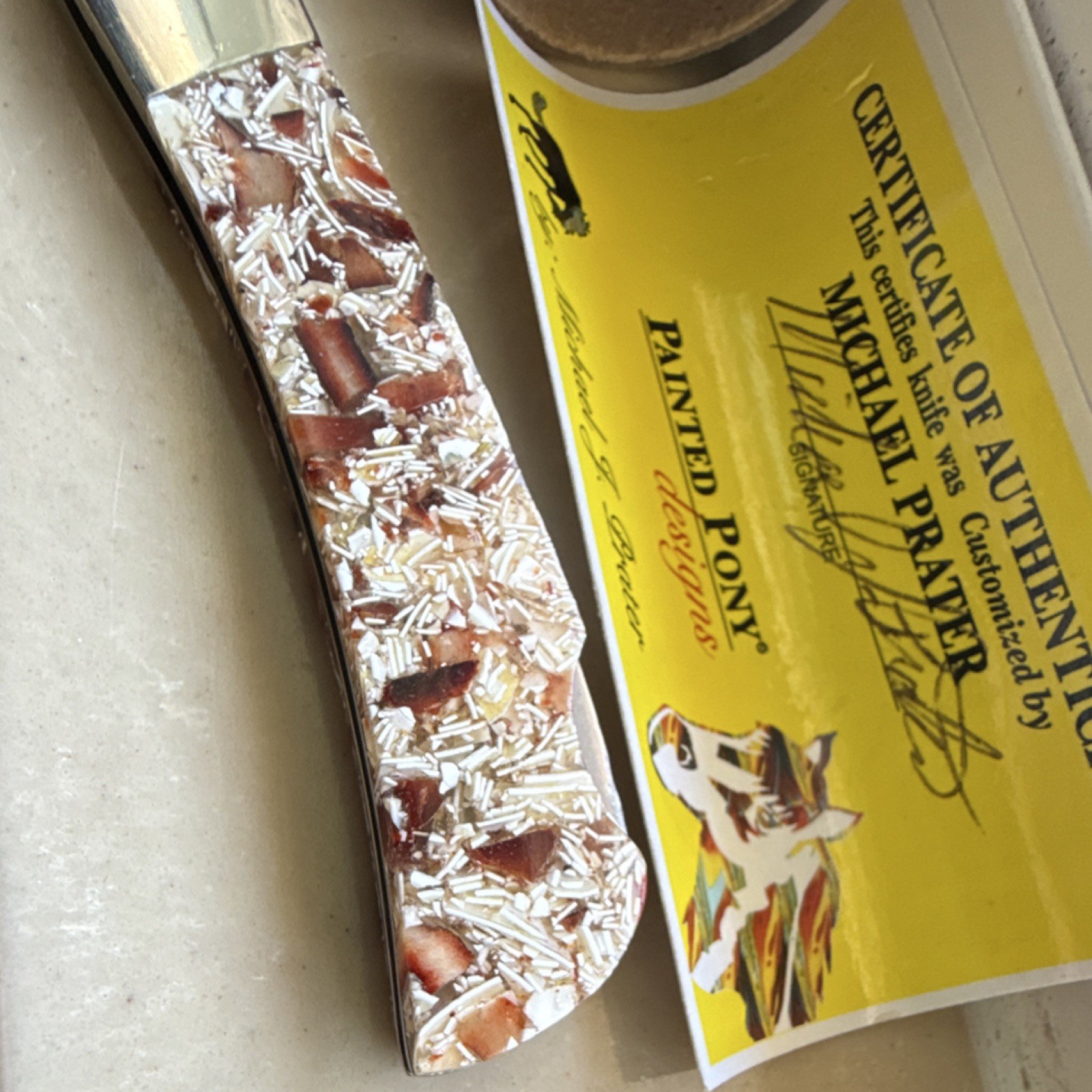 Painted Pony Pocketknife Michael Prater Shell Handle Stainless Drop Point