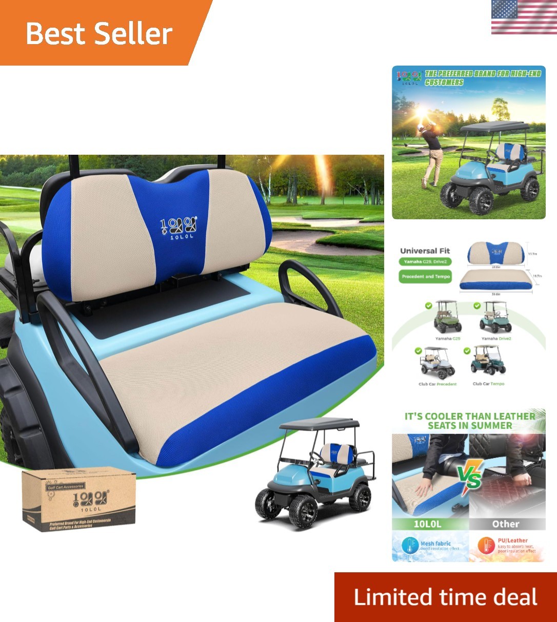Universal Fit Golf Cart Seat Covers - No Drilling Required, Easy Installation