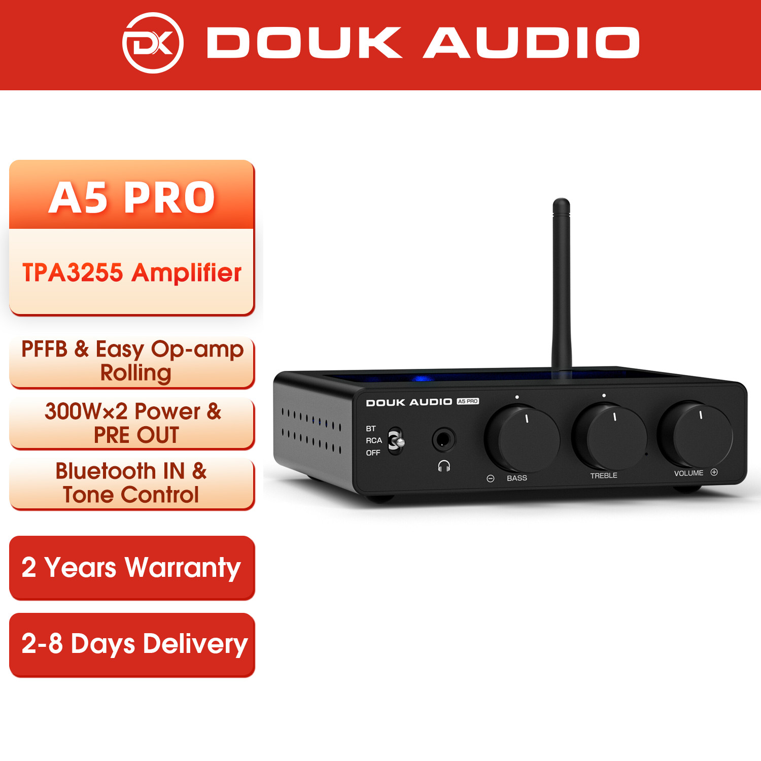 Douk Audio A5PRO HIFI TPA3255 Bluetooth Digital Amplifier