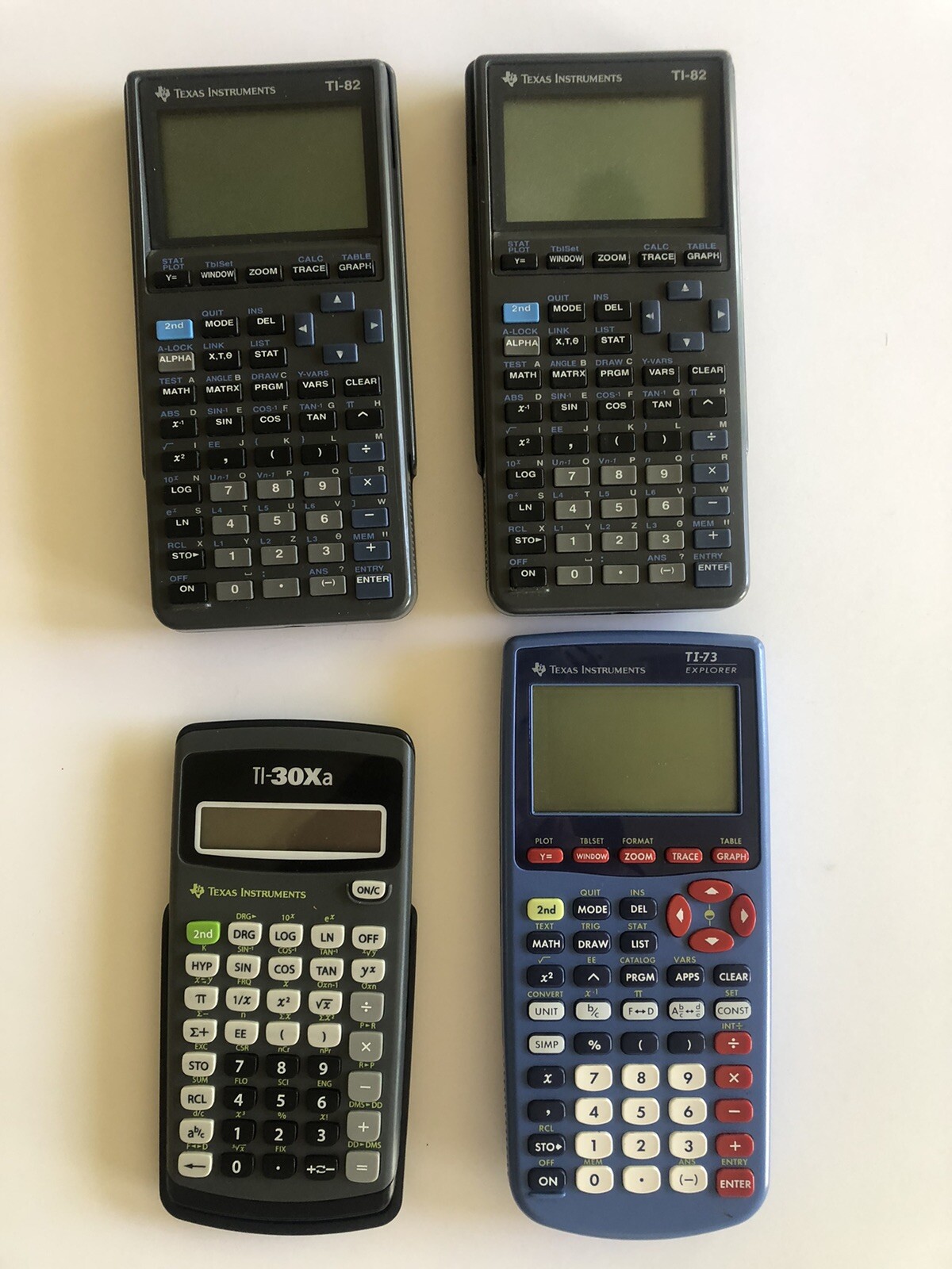 Mixed Lot Of 4 Texas Instruments Calculators For Parts Repair TI-82, TI-73, 30XA