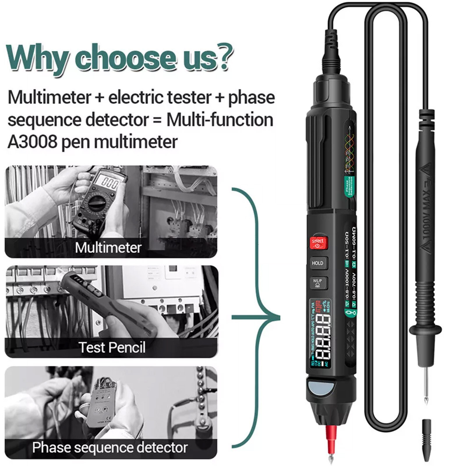 Multi -function Digital Multimeter Pen Smart Voice Broadcast DC AC Tester MeteQY