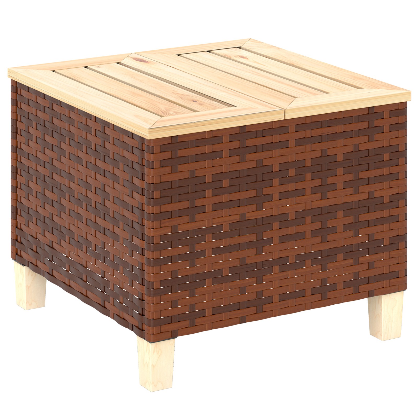 Outdoor Side Table and Accent Table, PE Rattan, Wood Top, Brown