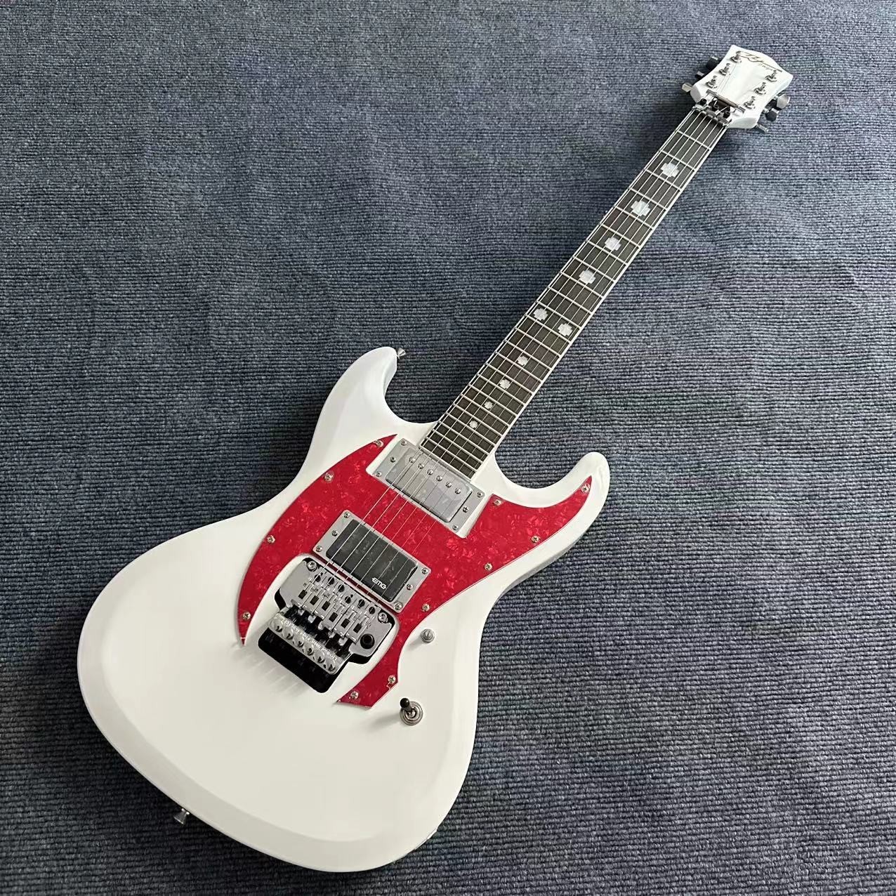 One piece white double rocking electric guitar, red ghost armor protective plate