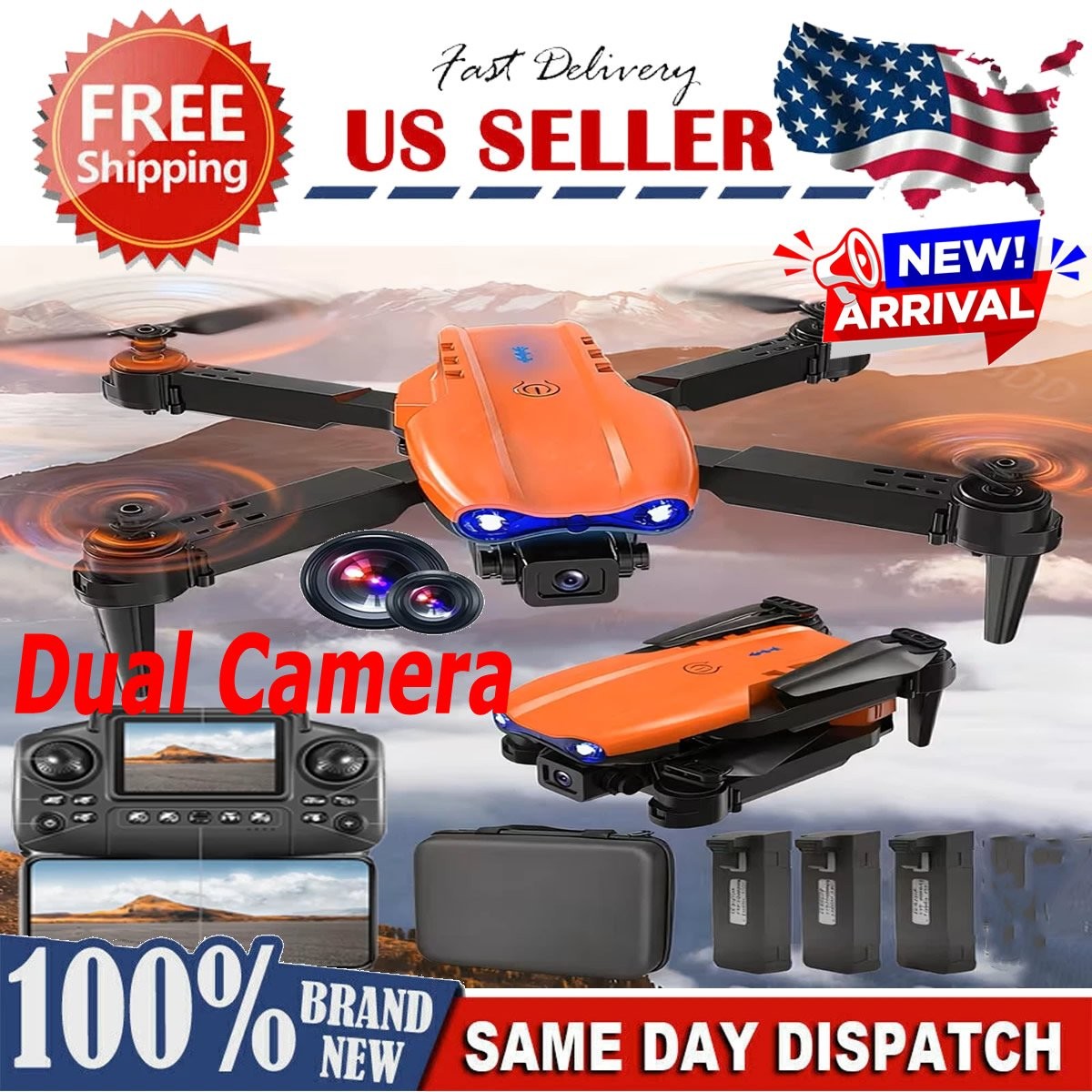 4K HD Camera Drone WiFi FPV RC Foldable Dual Camera with 3/2/1 Batteries