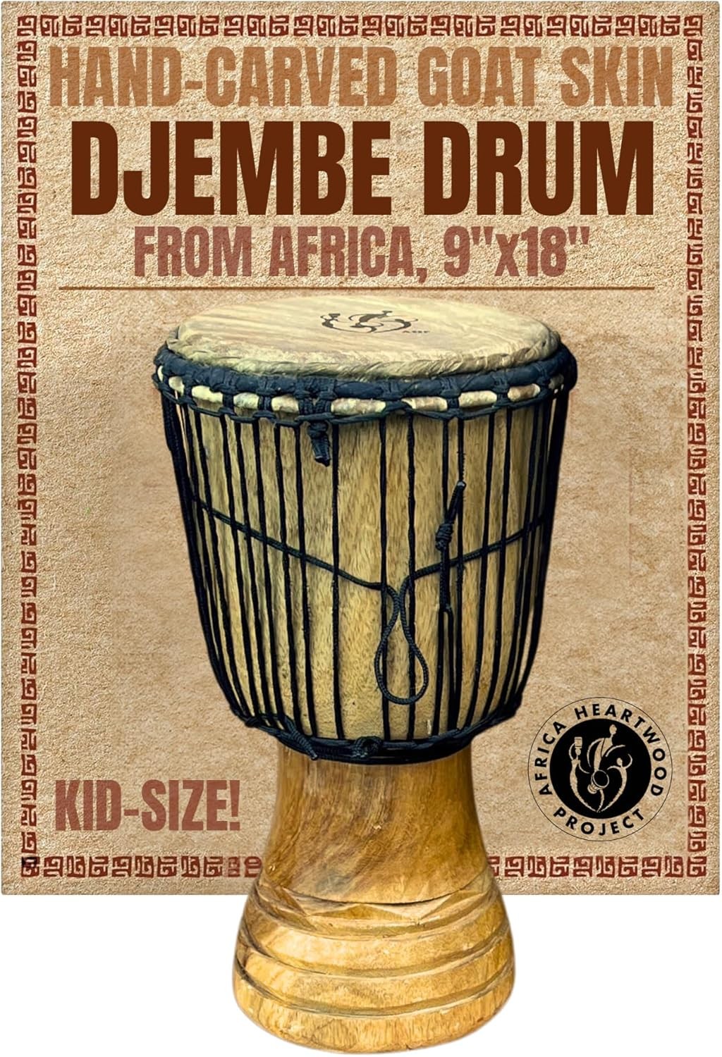 Africa Heartwood Project Hand-Carved Djembe Drum from - 9"x18" Natural