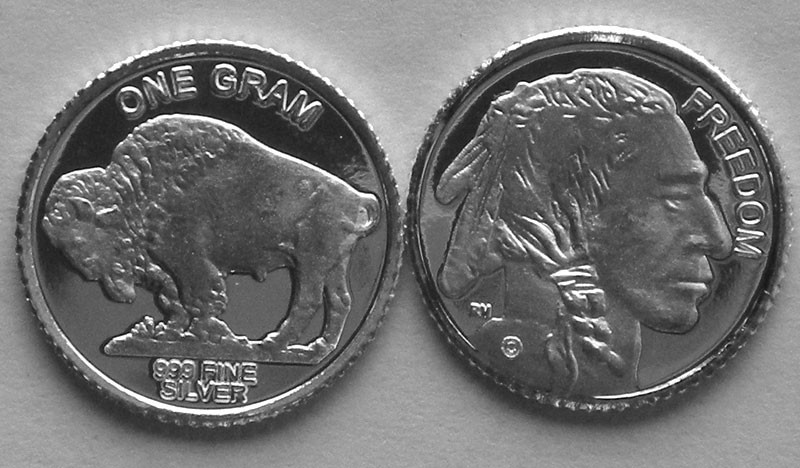 (100) 1 GRAM .999 PURE SILVER ROUND DESIGN OF THE BUFFALO NICKEL AKA INDIAN b6