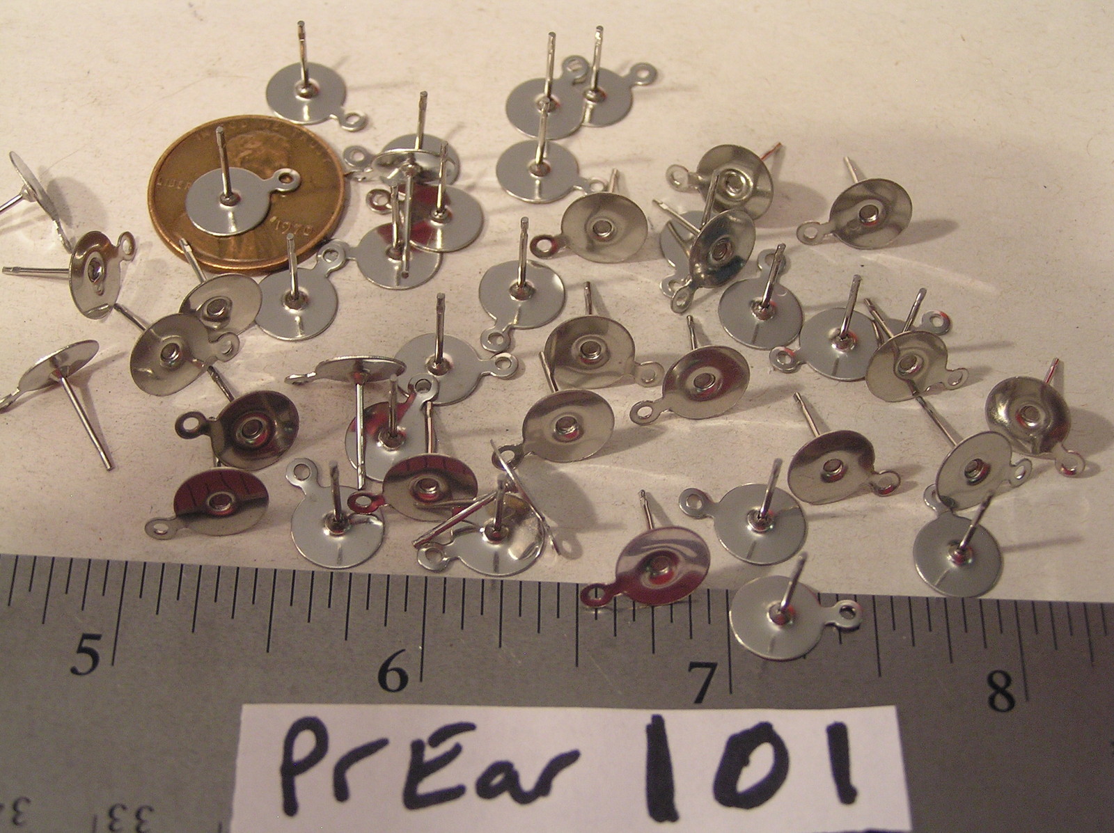 12 pc Silver 8mm Round Flat Base Dangle Pierced Earring Vtg Jewelry Findings 101