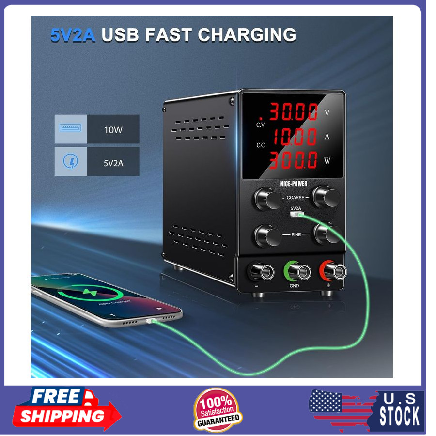 DC Power Supply Variable: 30V 10A Adjustable Switching 4-Digits LED 5V/2A USB