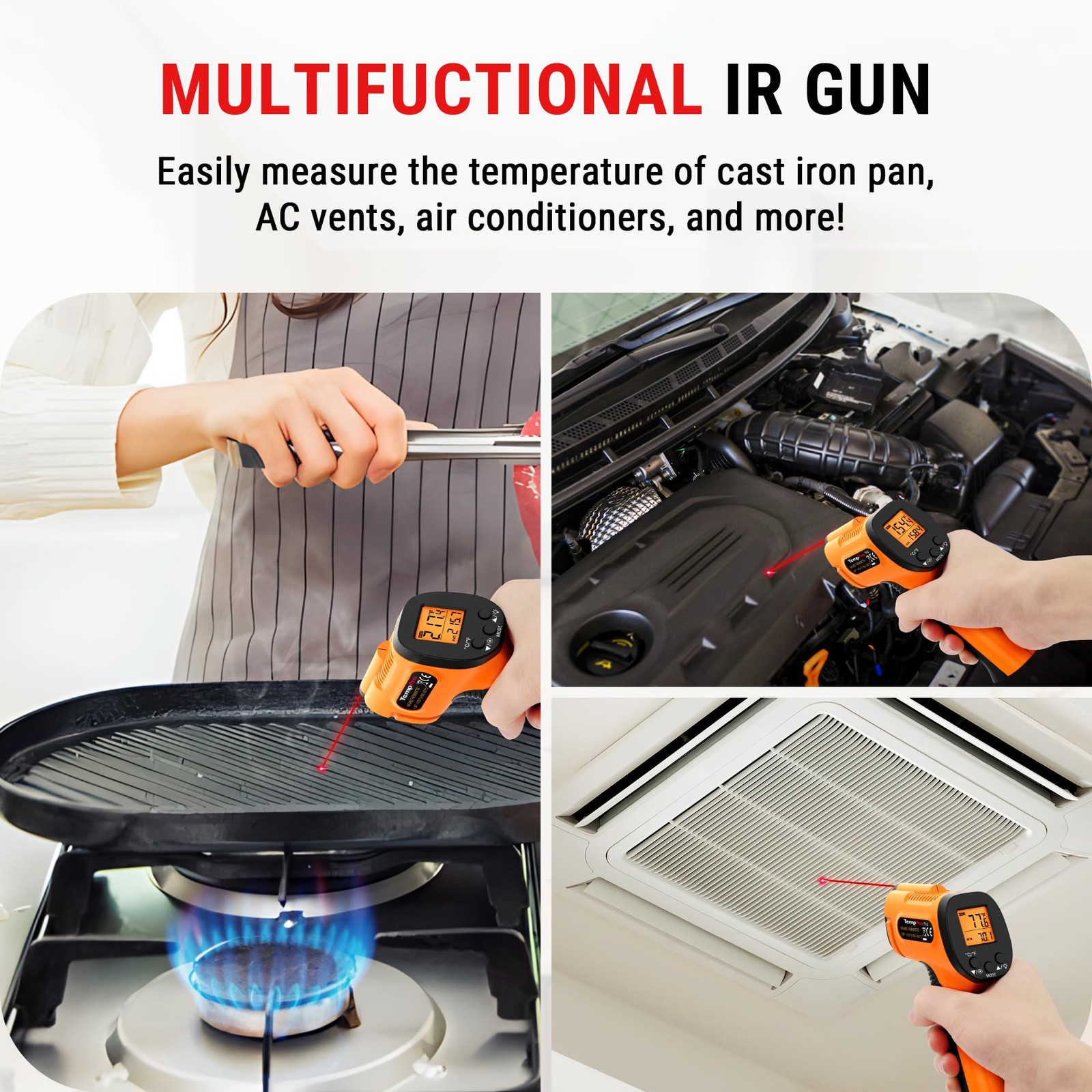 TP30 Thermometer , Laser Thermometer for Cooking, Pizza Oven, Griddle, Engine...