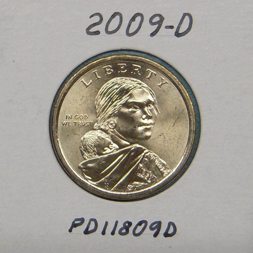 Sacagawea 2009-D dollar coin, uncirculated from Mint roll.