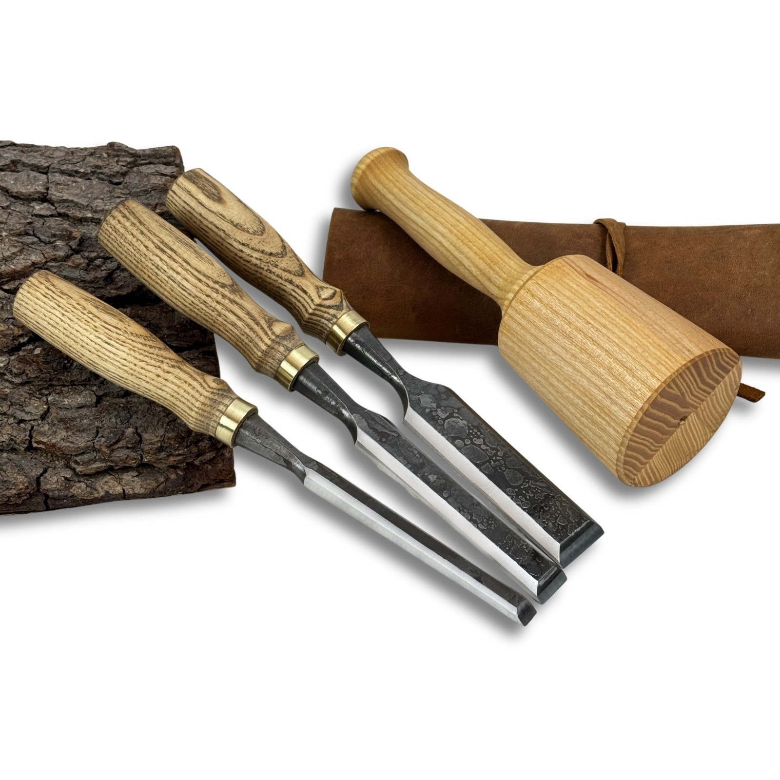 Wood Carving Chisels with Mallet Hand Forged Carbon Steel Woodworking Tools