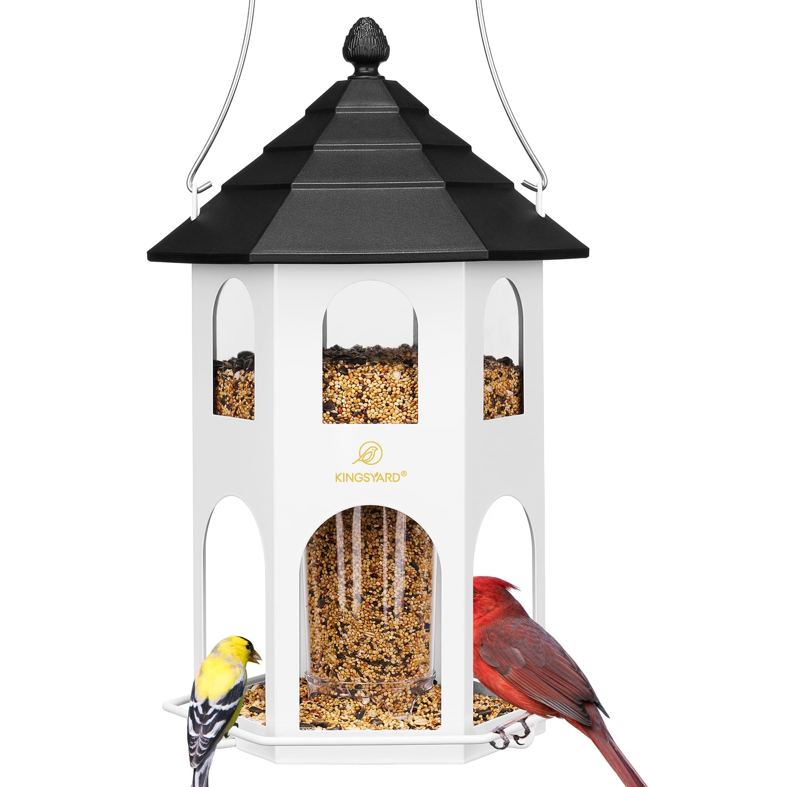 Kingsyard Metal Bird Feeder for Outdoor Hanging, Wild Feeders with White